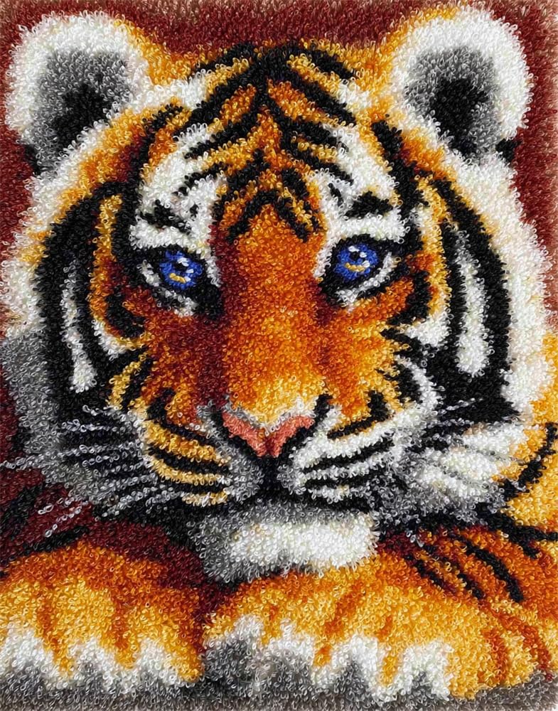 Kitquiver Large Latch Hook Kits For Adults, Tiger 52X38cm Rug Making Kit For Adults Beginners, Pre-Printed Pattern Rug Making Kit, Tapestry Kits Rug For Beginners, Latch Hook Rug Kits Embroidery Carpe
