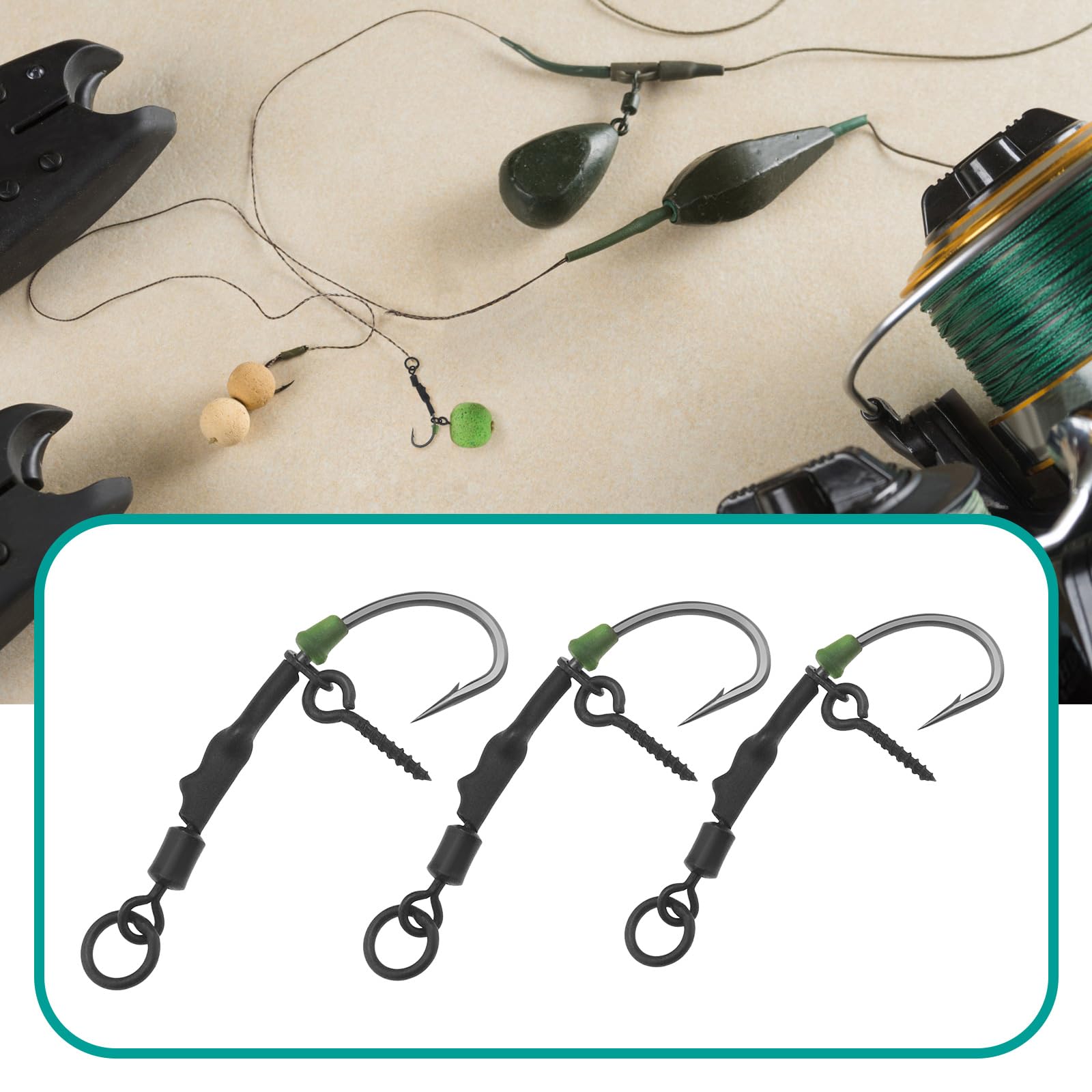 ECSiNG 12pcs Screw Swivel Style Fishhook Anti Bottom Fishing Hook Carp Fishing Hook Ronnie Fishing Hook Carbon Steel Carp Fishhook Barb Carp Fishhook - Image 2