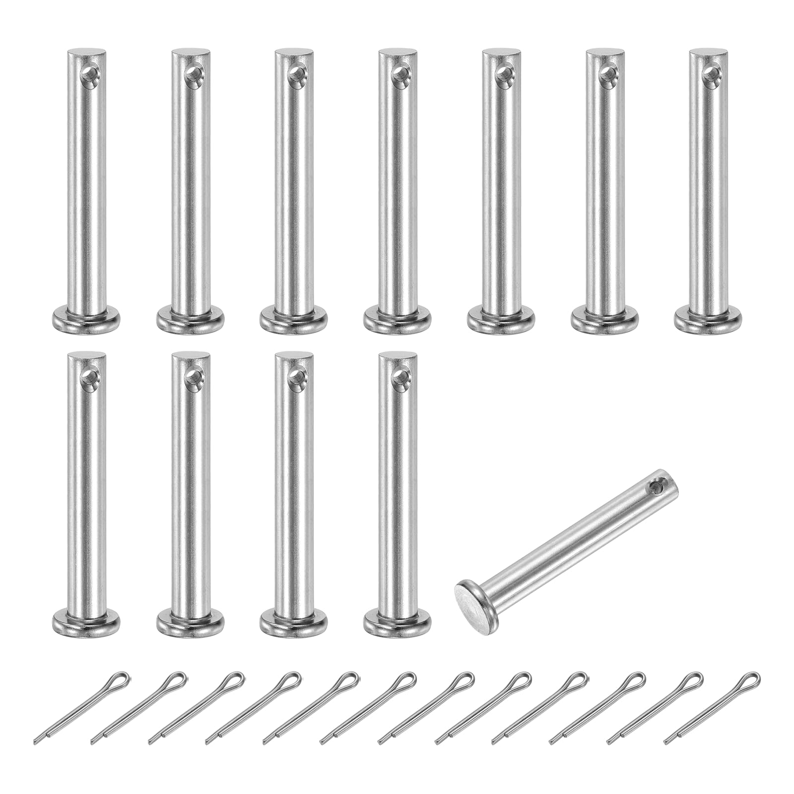 sourcing map 12Pcs M6x40mm Clevis Pins, 304 Stainless Steel Single Hole Flat Head Clevis Pin Hairpin Location Pin with Cotter Pins for Trailer Latch Mechanics Repair Furniture Installation