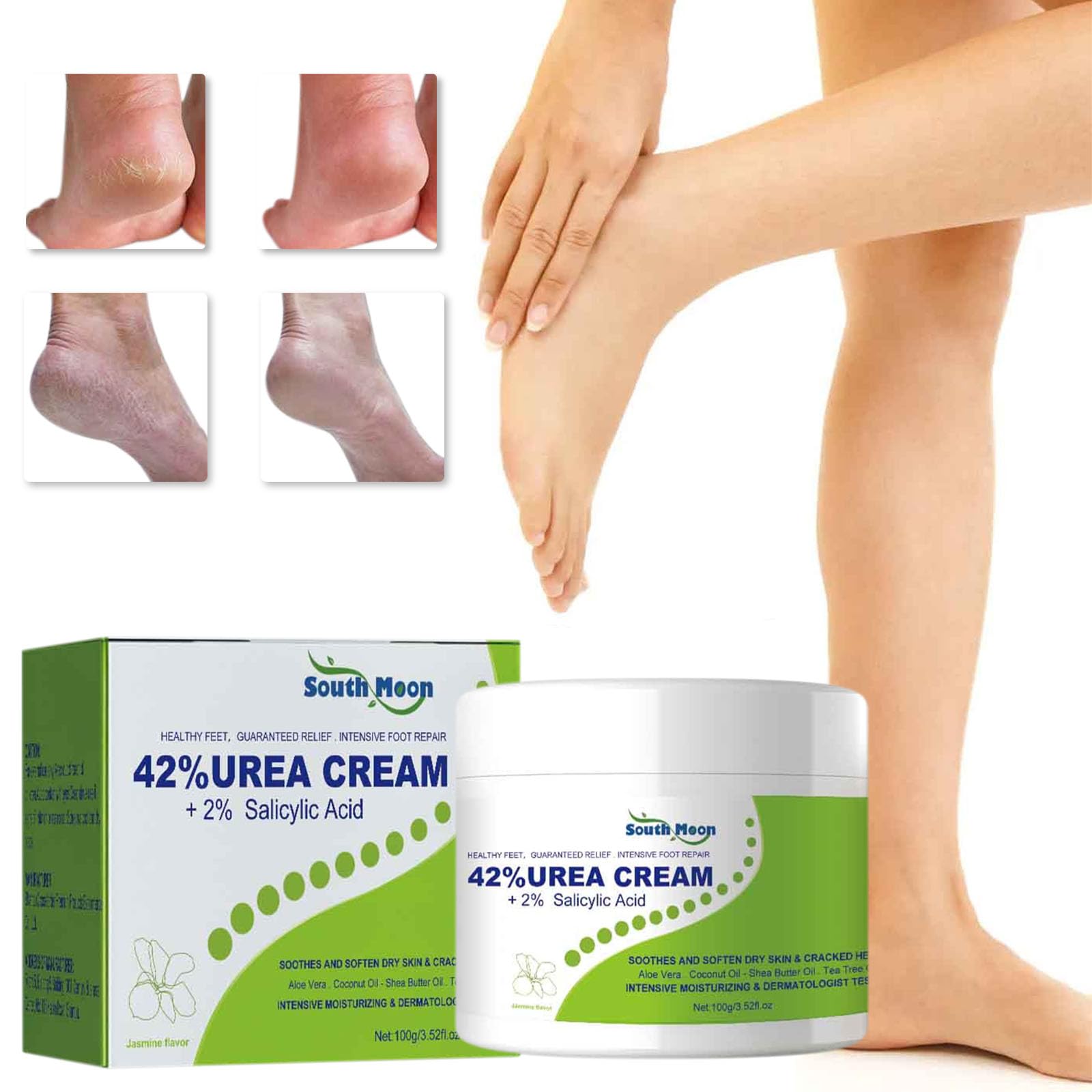 Crema de urea 42% | 2% de ácido salicílico, eliminador de callos y urea intensiva crema para pies, hidratación profunda y suavizado de la piel, con aloe vera y aceite de árbol de té