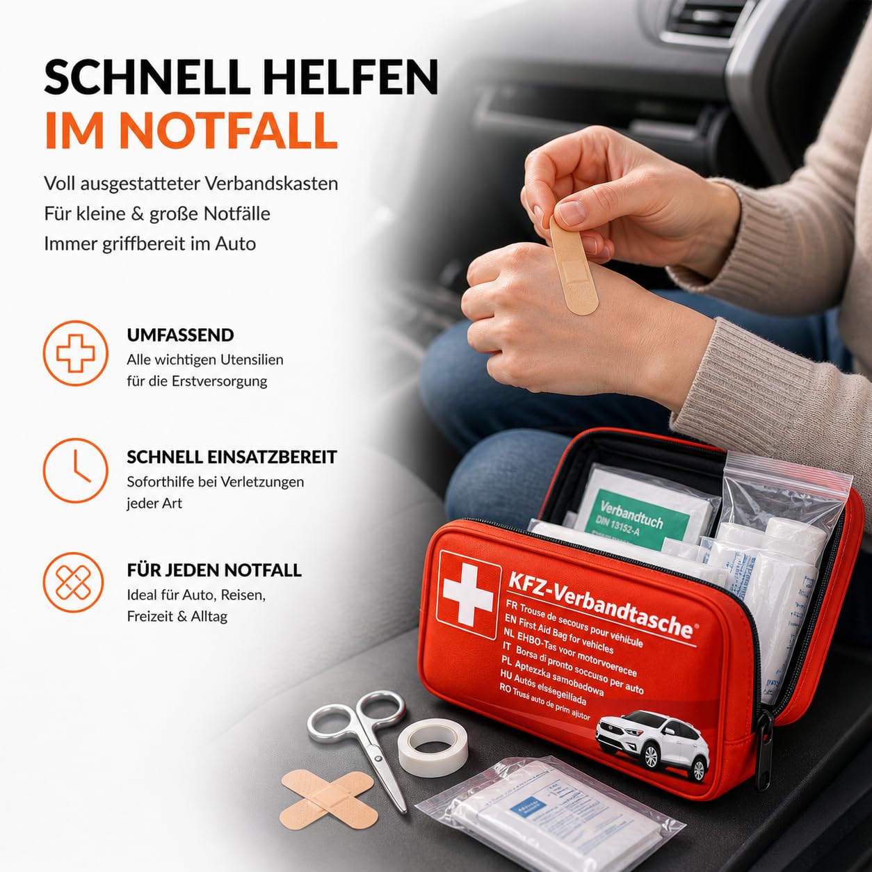 Kit di 3 kit di emergenza per auto, kit di emergenza, gilet di sicurezza, triangolo di segnalazione, kit di risoluzione dei problemi e accessori in caso di incidente per auto
