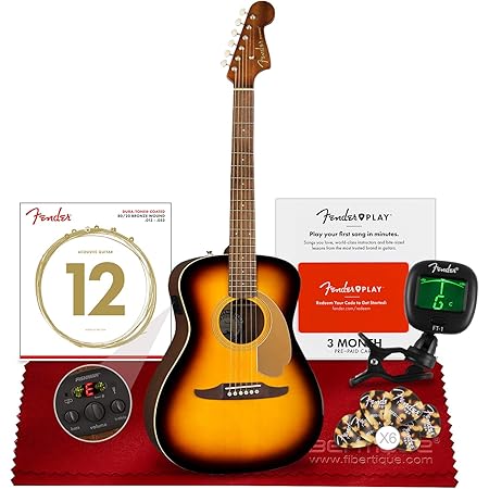 Amazon.com: Fender 6 cuerdas acústica-eléctrica Redondo Player Guitar,  Derecha, Sunburst (0970713003) de la serie California con sintonizador de  clip y accesorios esenciales : Instrumentos Musicales