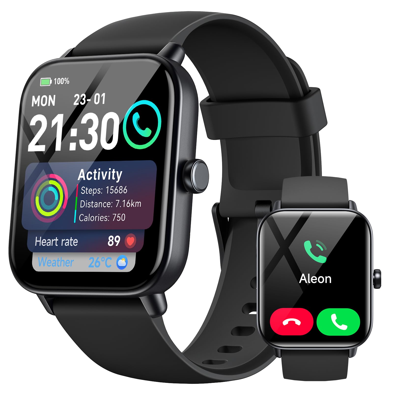 aeac Smart Watch Man Woman with Calls, Whatsapp Notifications, 1.8" Smartwatch Man and Alexa Voice, 120+ Sports Modes IP68 SpO2/Heart Rate Monitor/Sleep Monitor Watches for iPhone Android ClimeCo Certified