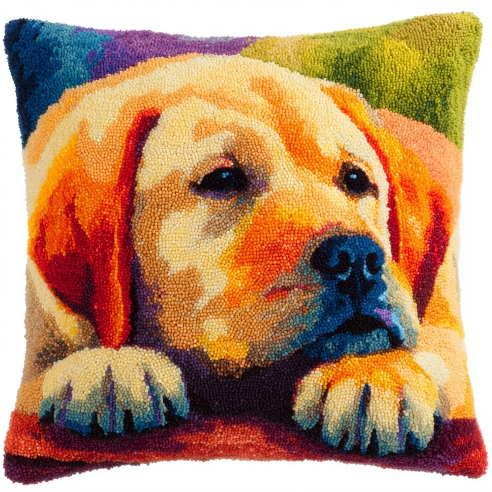 FWRTYCB Latch Hook Pillow Case Kits,Labrador Latch Hook Kits Cushion