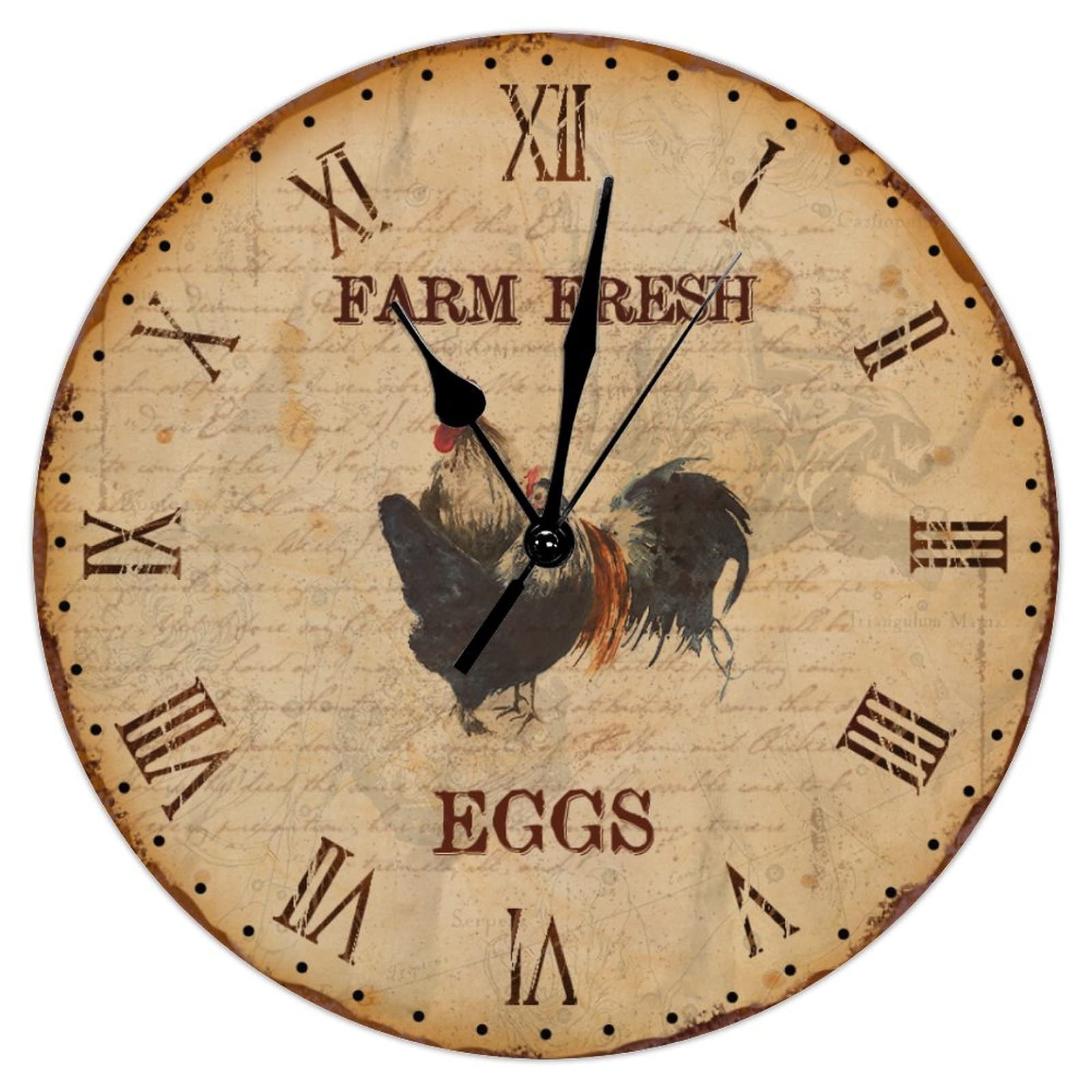 Horloge murale coq rustique vintage silencieuse 38cm pour cuisine de ferme chic