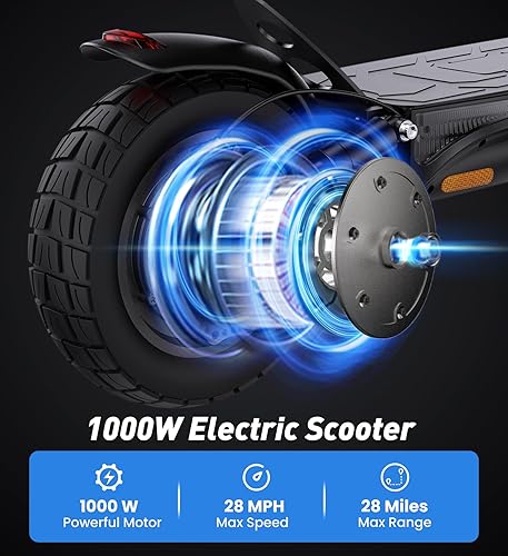 Miniatura 3 de Electric Scooter for Adults, 1000W Power, 28 MPH Top Speed, 28 Miles Long Range, Dual Suspension & Disc Brakes, 10” All Terrain Tires, Foldable