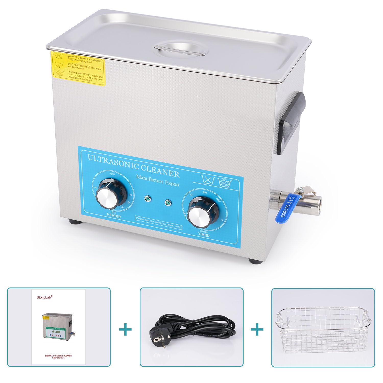 stonylab Myjka Ultradźwiękowa 6,5 L, Stal Nierdzewna 304, Mechaniczny Panel Sterowania z Ogrzewaniem i Timerem, 40kHz 220V, do Laboratorium, Czyszczenia Biżuterii, Okularów i Części