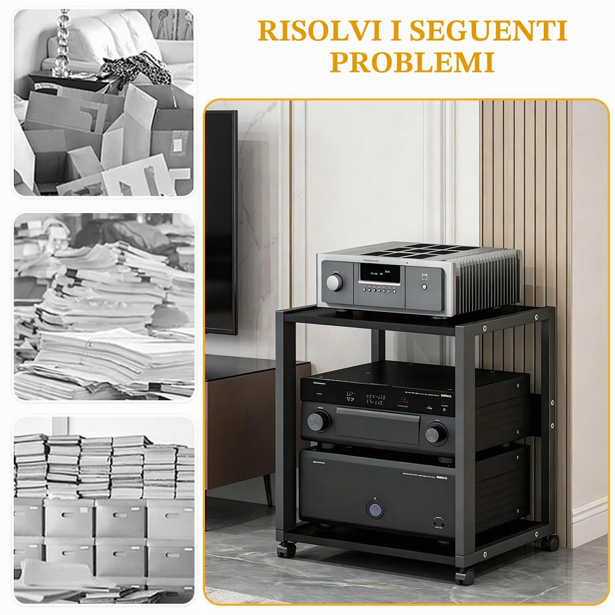 Mobile Stereo Hi Fi Rack Audio con ruote, Audio AV Tower Media Stand 2/3 livelli, supporto per amplificatore CD console(2-layer)