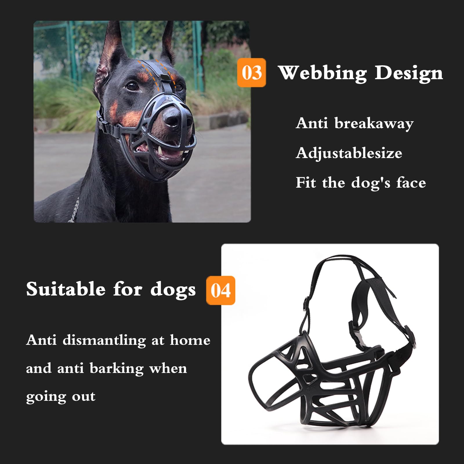 Bozal para Perros, Bozal Transpirable for Perros, bozal for Que Evita mordeduras, Ajustable, diseño humanizado, Permite jadear y Beber(M)