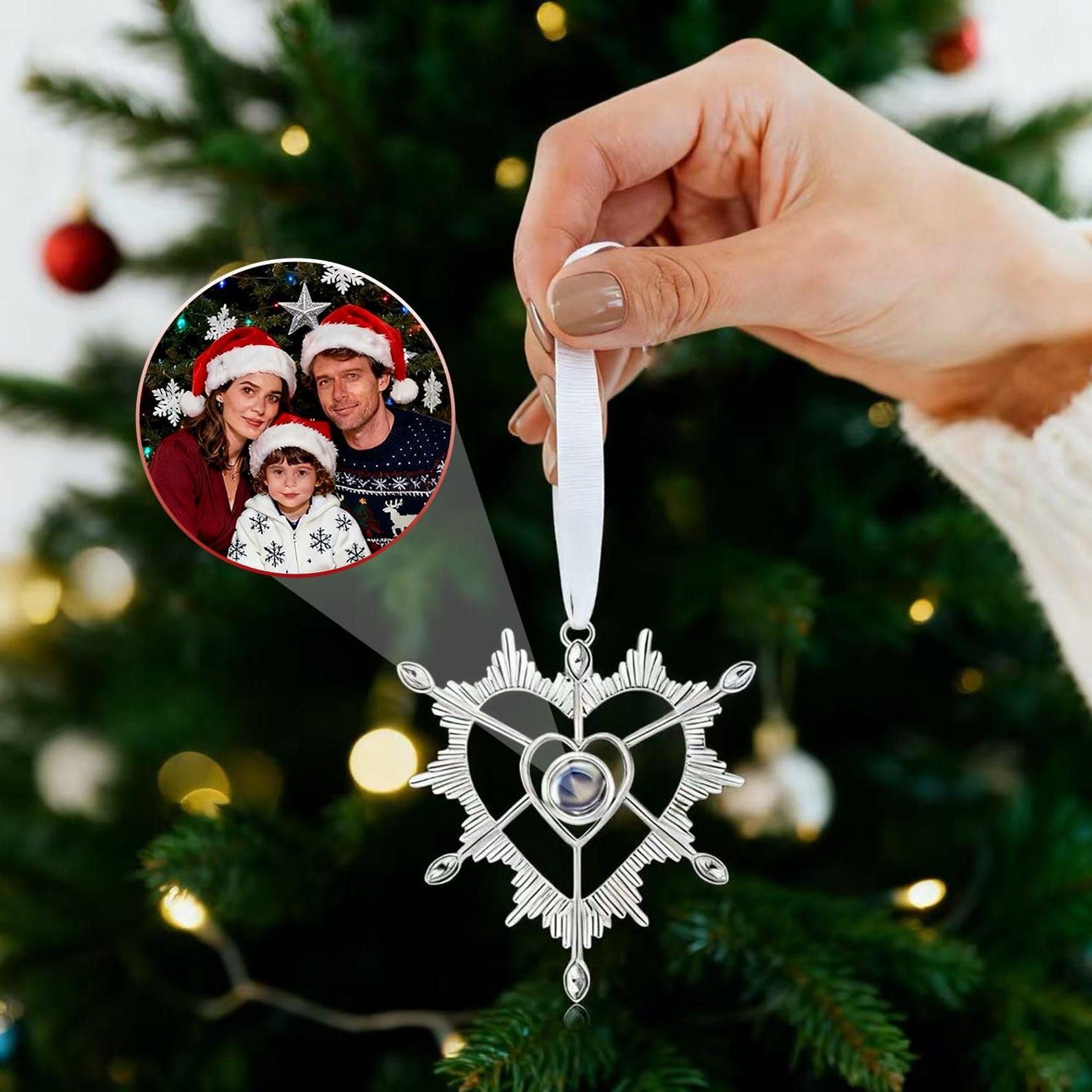 Personalizzato fiocco di neve albero di Natale ornamenti Decoration 2025, su misura Projection foto commemorativo