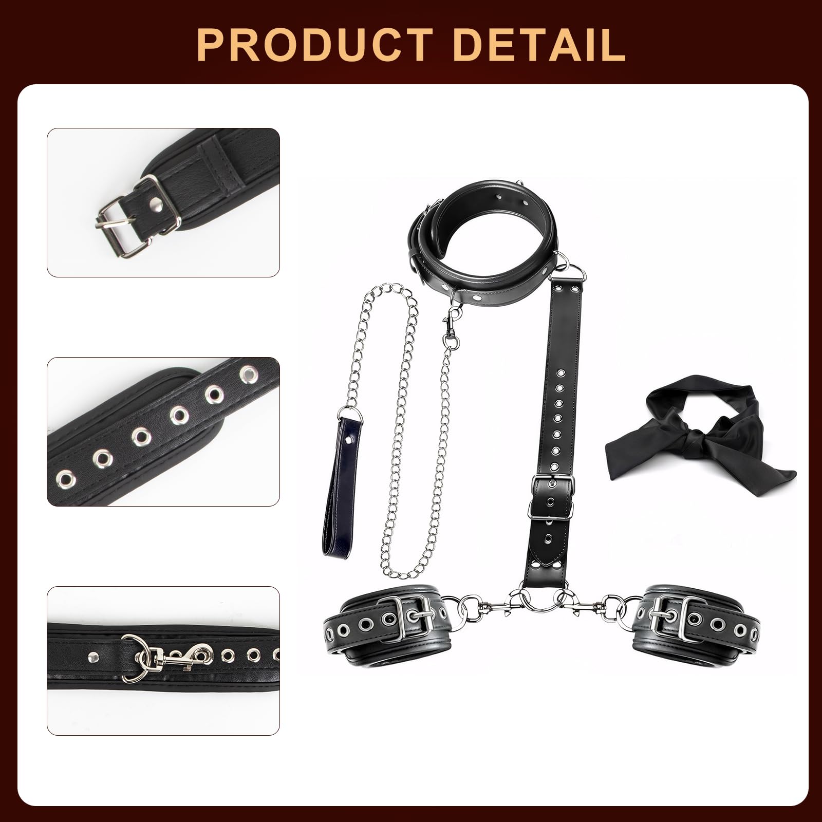 BDSM Pelle Sexytoysys Coppia Ninonly Manette e Collare Staccabili, Giocattolo Sessuale con Benda per Donne e Coppie (Nero)