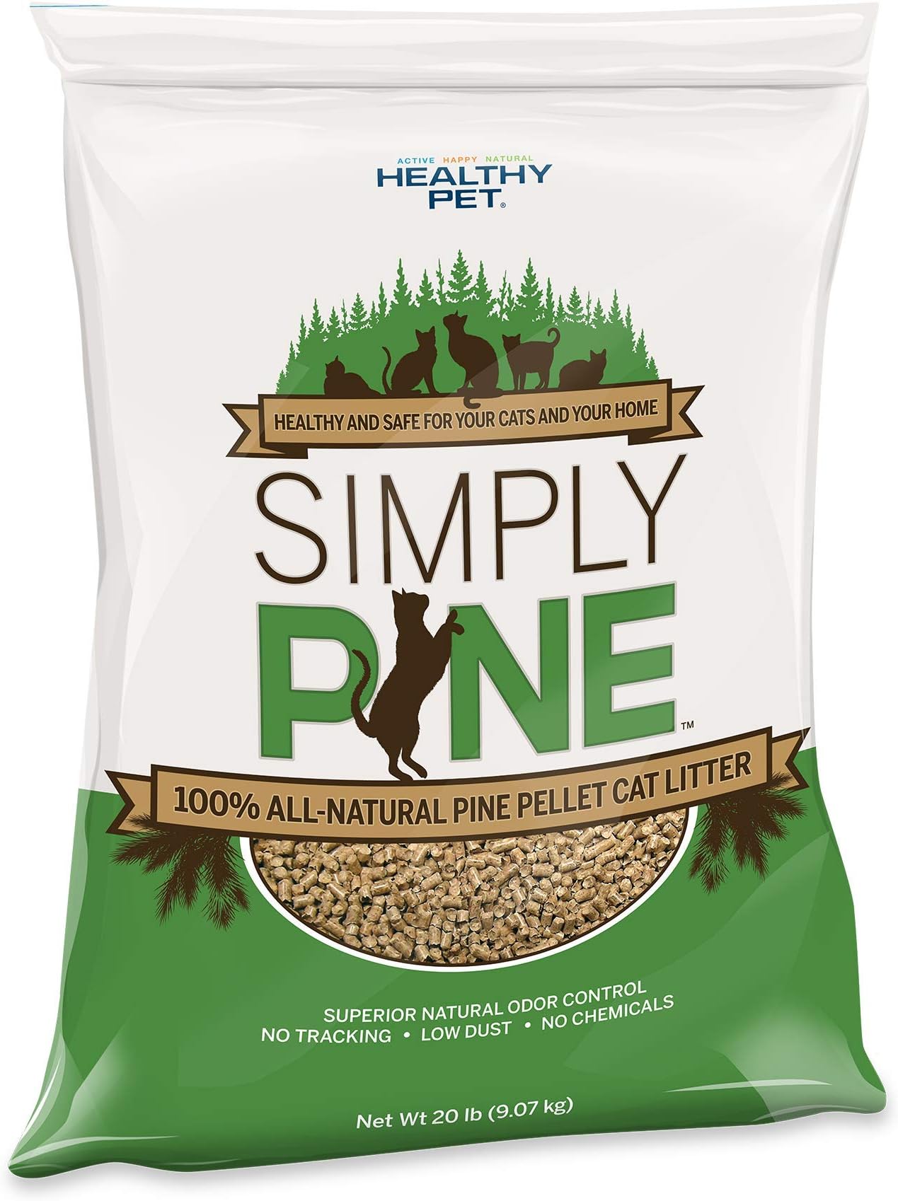 Simply Pine Natural Wood Non-Clumping Cat Litter Pellets, 20 lbs