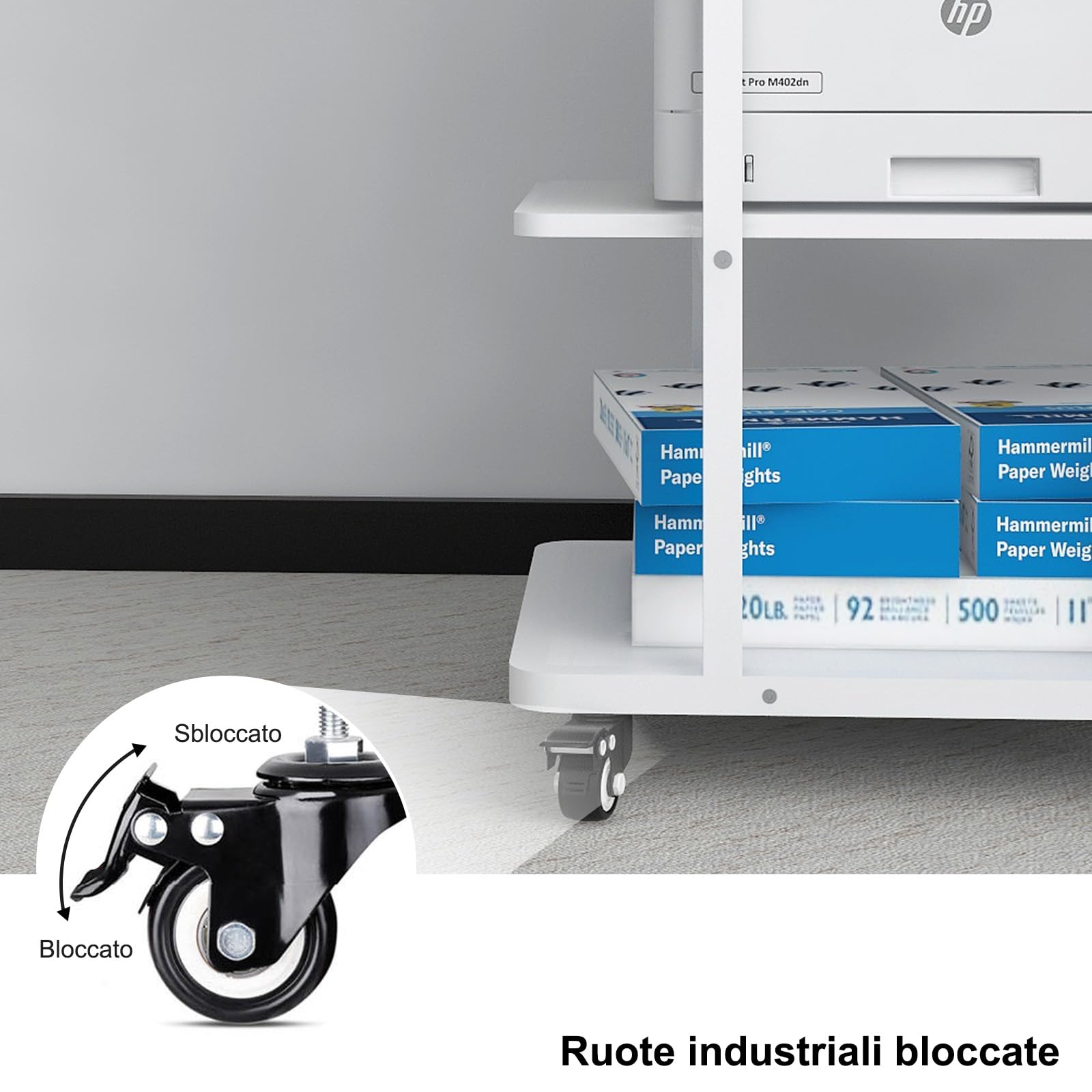 PUNCIA Supporto per Stampante a 3 Livelli Mobile Stampante 60x50x68CM Carrello Porta di Stoccaggio con Ruote Scaffale Porta Sotto Scrivania in Legno per Ufficio e Casa (Bianco)