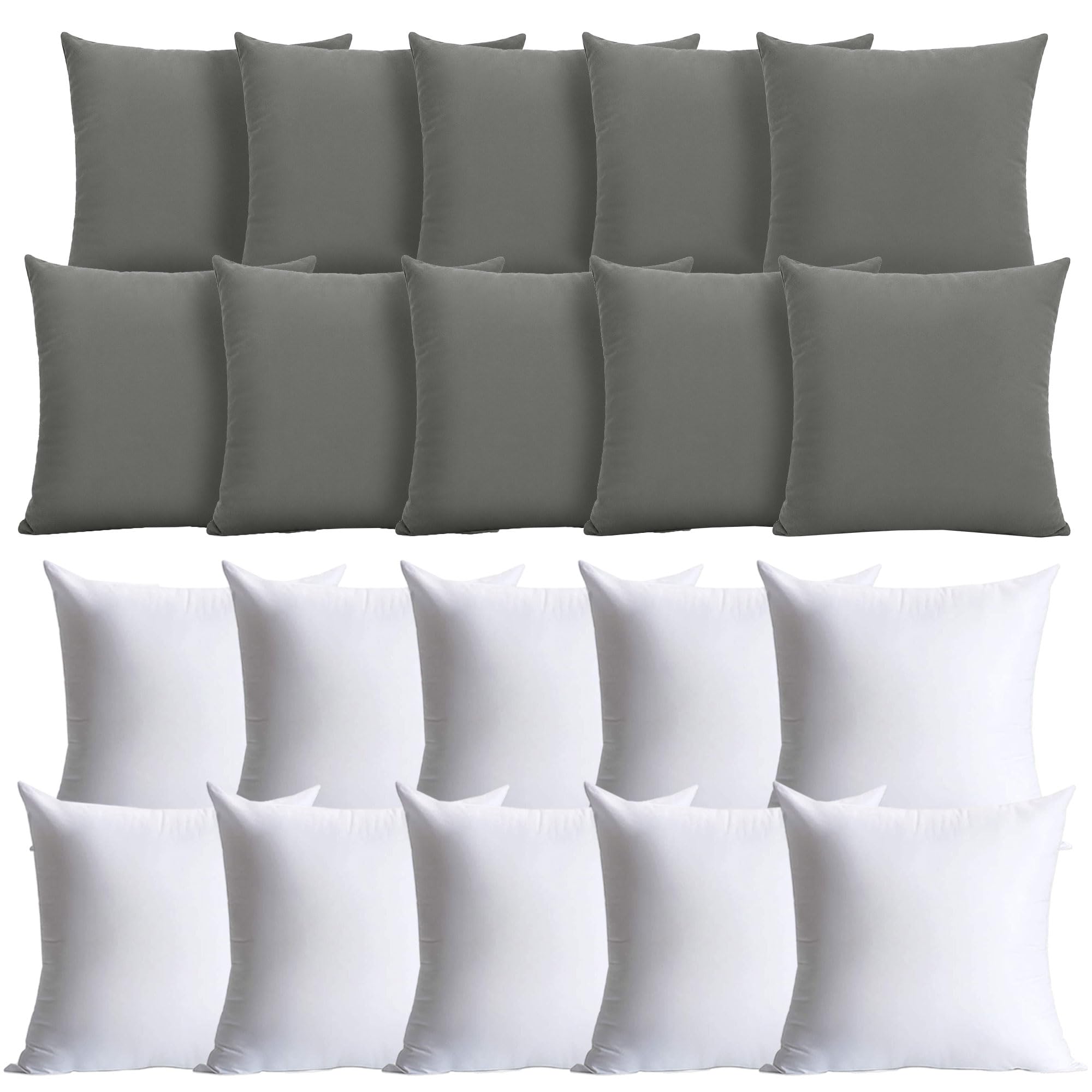Hafaa Grey Cushions with Covers Included Pack of 10, 40 x 40 cm Soft Microfiber Cushions, Decorative Throw Pillows with Hidden Zip Closure for Sofa, Bed, Living Room & Home Décor