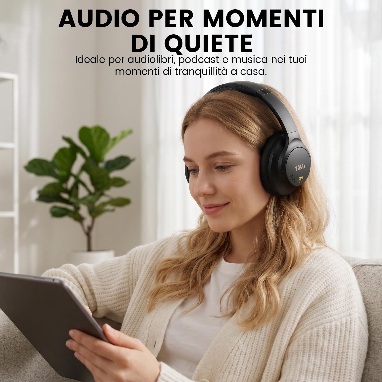 1Mii Y8+ Cuffie Bluetooth 6.0 Over-Ear con Cancellazione Rumore, Nero | ANC Ibrida, 100 h di Autonomia, LDAC Wireless Hi-Res Audio e bassi potenti, EQ Personalizzabile con App, Comfortevoli