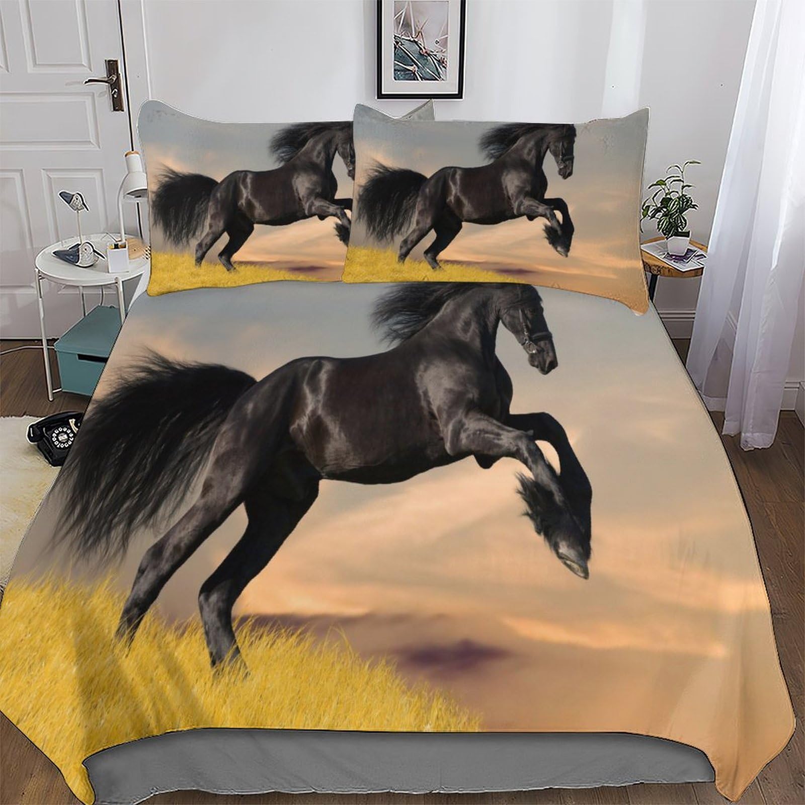 Housse de couette cheval en microfibre douce pour la chambre des enfants