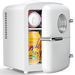 Antarctic Star Mini Fridge, 4L Capacity/6 Cans Portable Cooler and Warmer Compact Refrigerator, for Bedroom,Car,Office and Dorm, Small Cooler and Warmer for Cosmetics, Beverage and Food, White - Amazon product rated Grade B