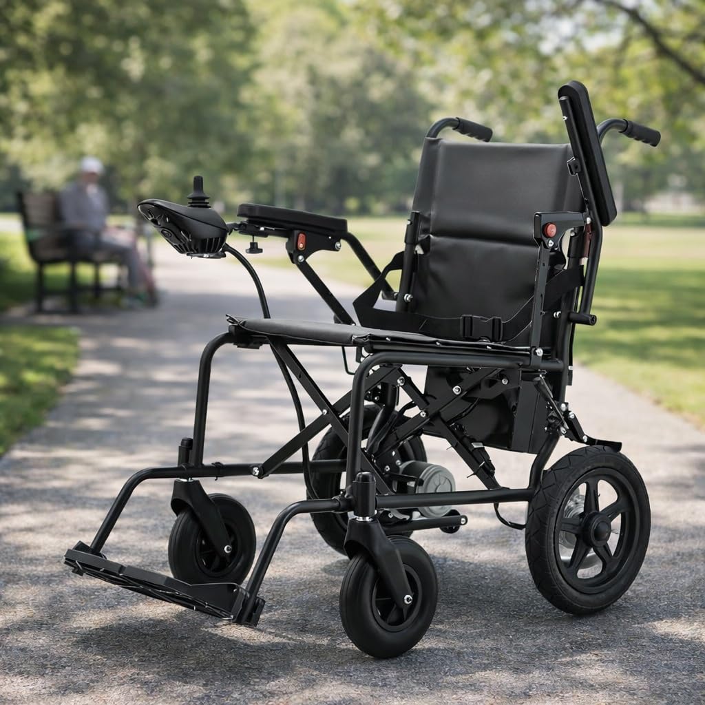 PLUS SANTE - SlimFlex, Fauteuil Roulant Électrique Pliable, Double Moteur 250W, Autonomie 18 km, Batterie 24V, Compact & Maniable, Intérieur/Extérieur
