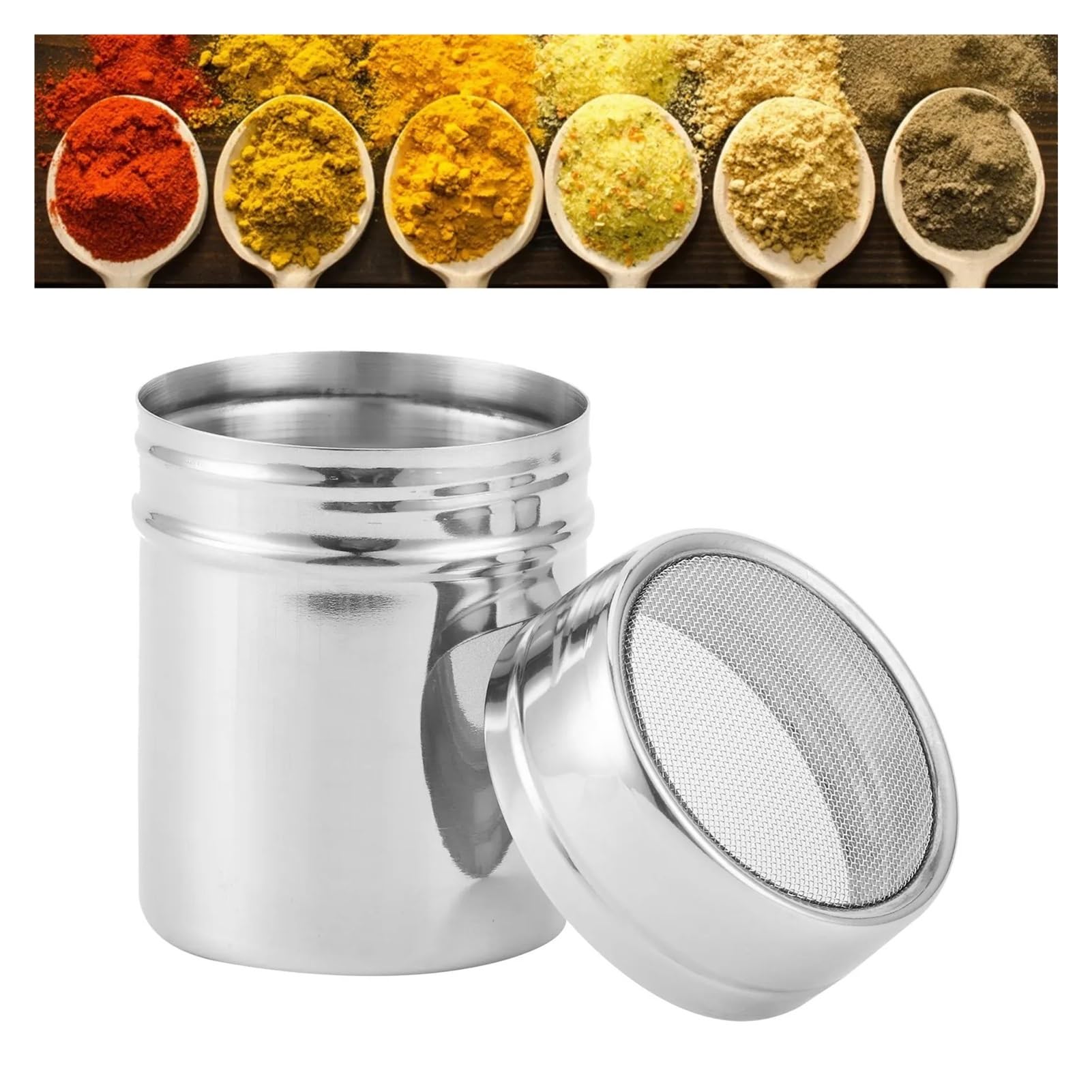 Coctelera de Polvo Malla Fina 4 Piezas Acero Inoxidable para Casa | For cocina, hornear, cocinar en polvo, draga, agitador de azúcar en polvo(L)