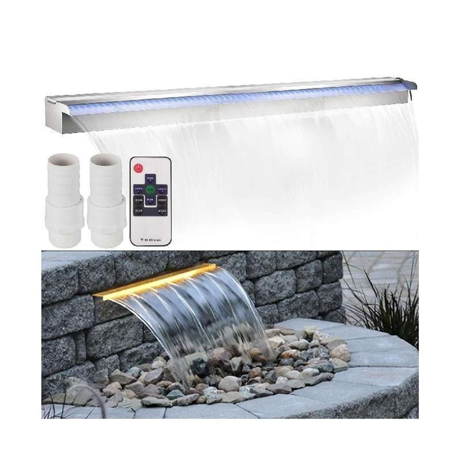 Pool Fountain Waterfall With Light Water Pipe Acrylic Fountain Pond Garden Swimming Feature Decorative Fountain(SWLED600)
