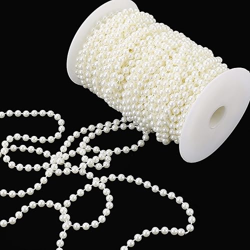 Miniatura 10 de Jerler Guirnalda de perlas artificiales de 20 yardas59 pies, ideal para manualidades, Navidad, boda, ramo y decoración de fiestas (0.315 in-marfil)