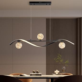 Modern Kitchen Island Lighting, Dimmable LED Linear Pendant Light Fixture with Glass Globes, 4-Light Black Dining Room Chandelier for Kitchen Island Dining Table