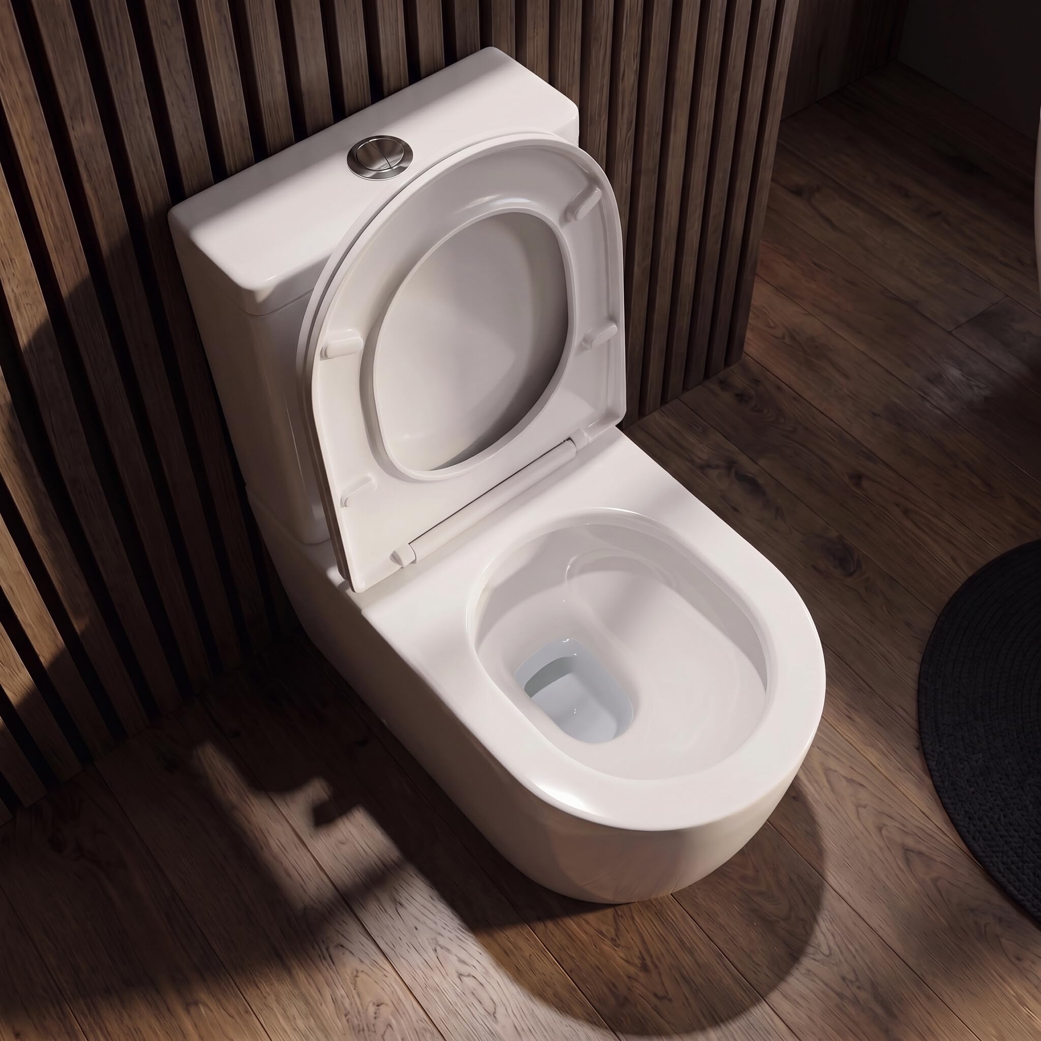 LAVITA Inodoro monobloque con cisterna integrada RUNSON WHITE Juego completo Tapa de inodoro con cierre automático Inodoro cerámico sin reborde Taza de inodoro Sistema de descarga TORNADO