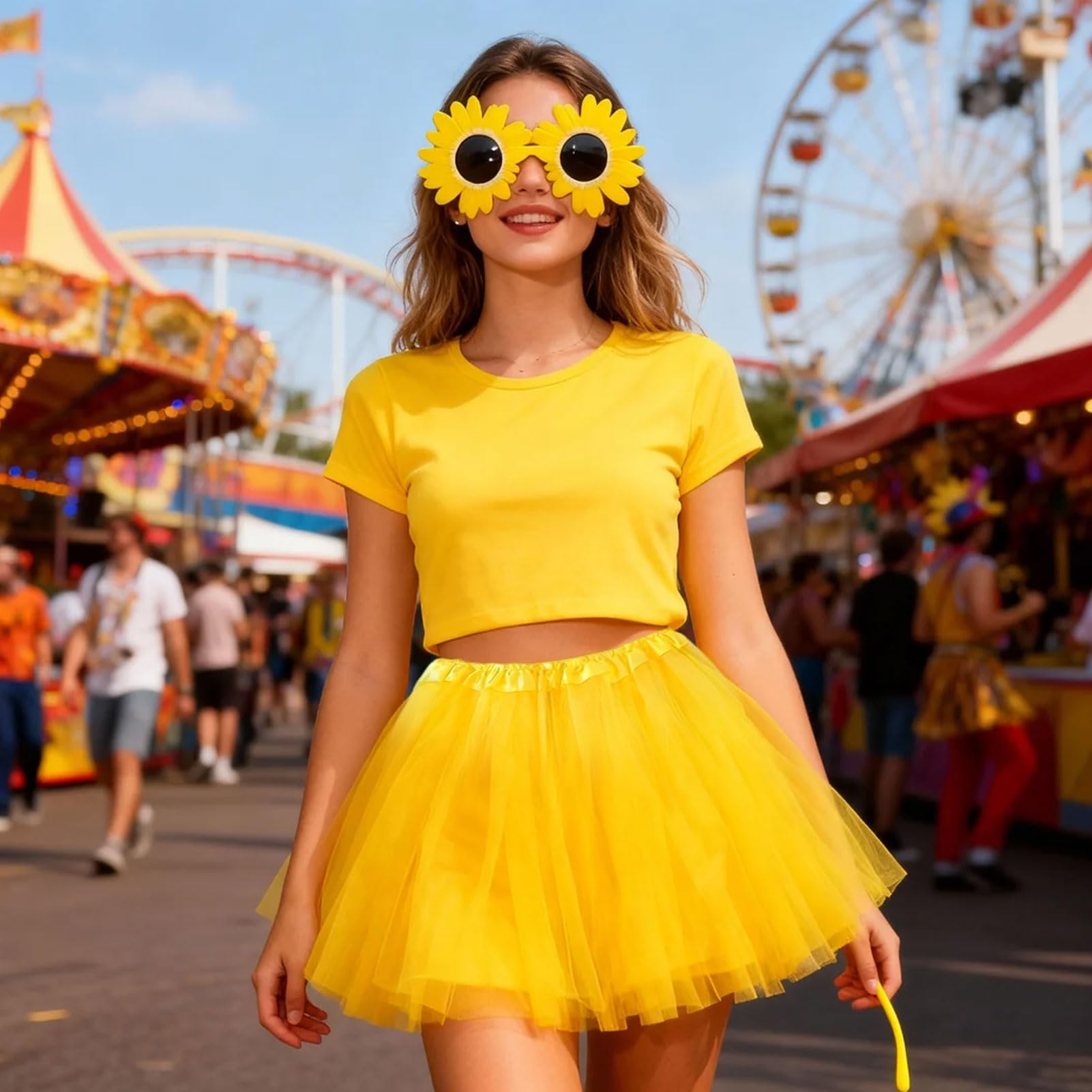 HarnyLoom Sunflower Costume for Women Yellow Tutu Skirts Sunflower Hair Accessories Glasses - Image 2
