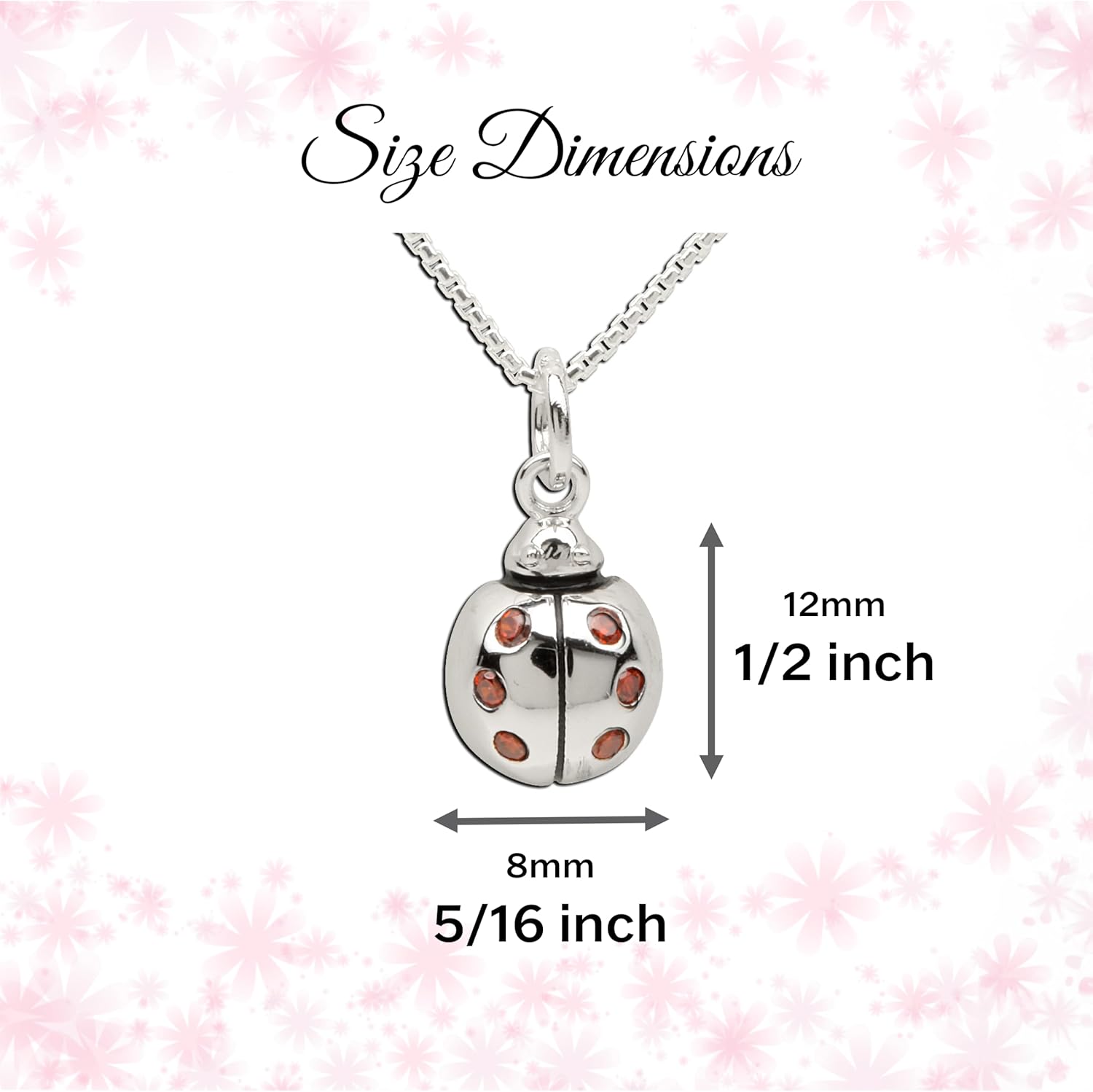 Precious Pieces Children's 925 Sterling Silver Ladybug Pendant Necklace with Red CZs, 14"