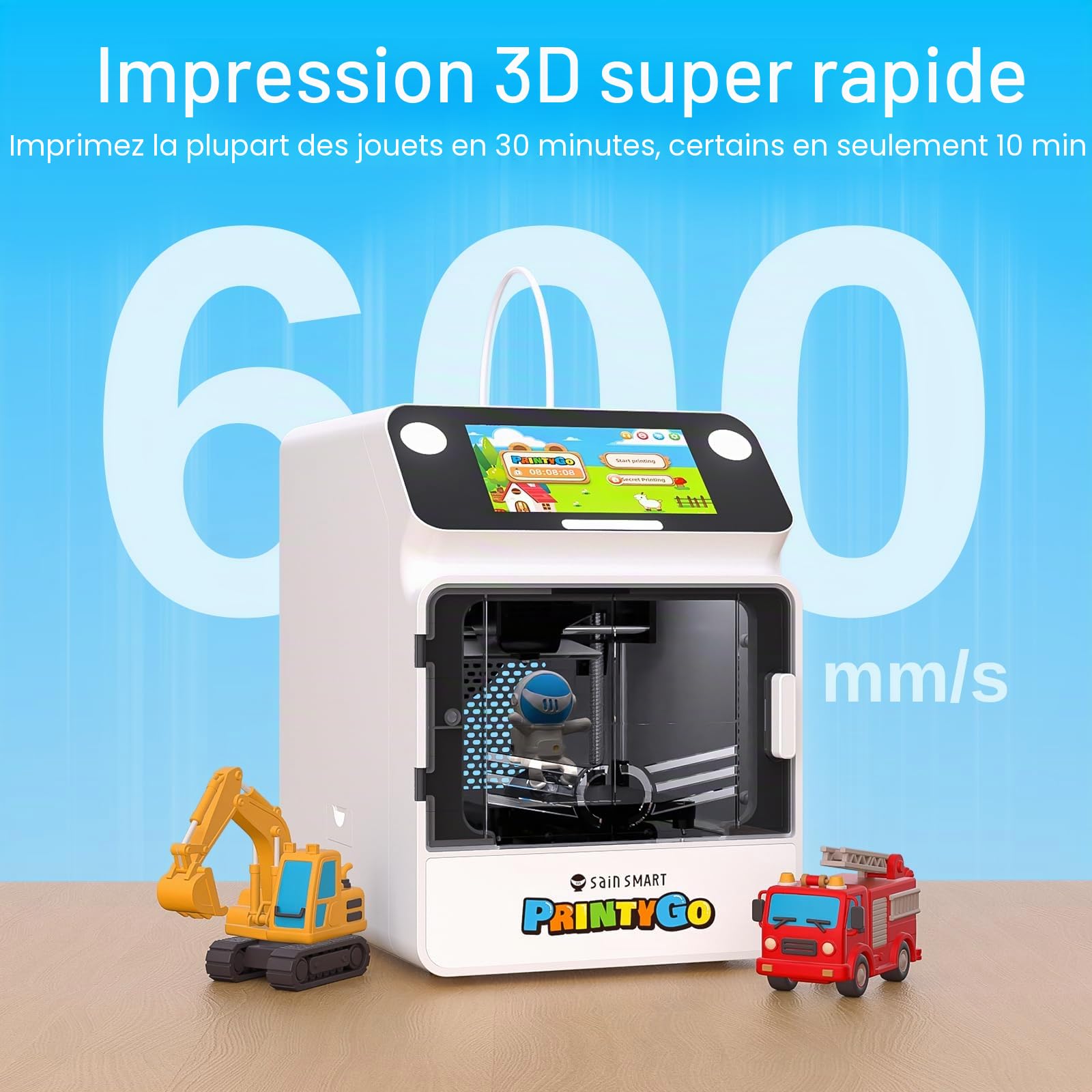 Imprimante 3D PrintyGo Mini pour Enfants, 600 mm/s, nivellement Automatique, idéale pour Les débutants, Conception sécurisée pour Les Enfants, contrôle Wi-FI/Application, Cadeau éducatif STEM