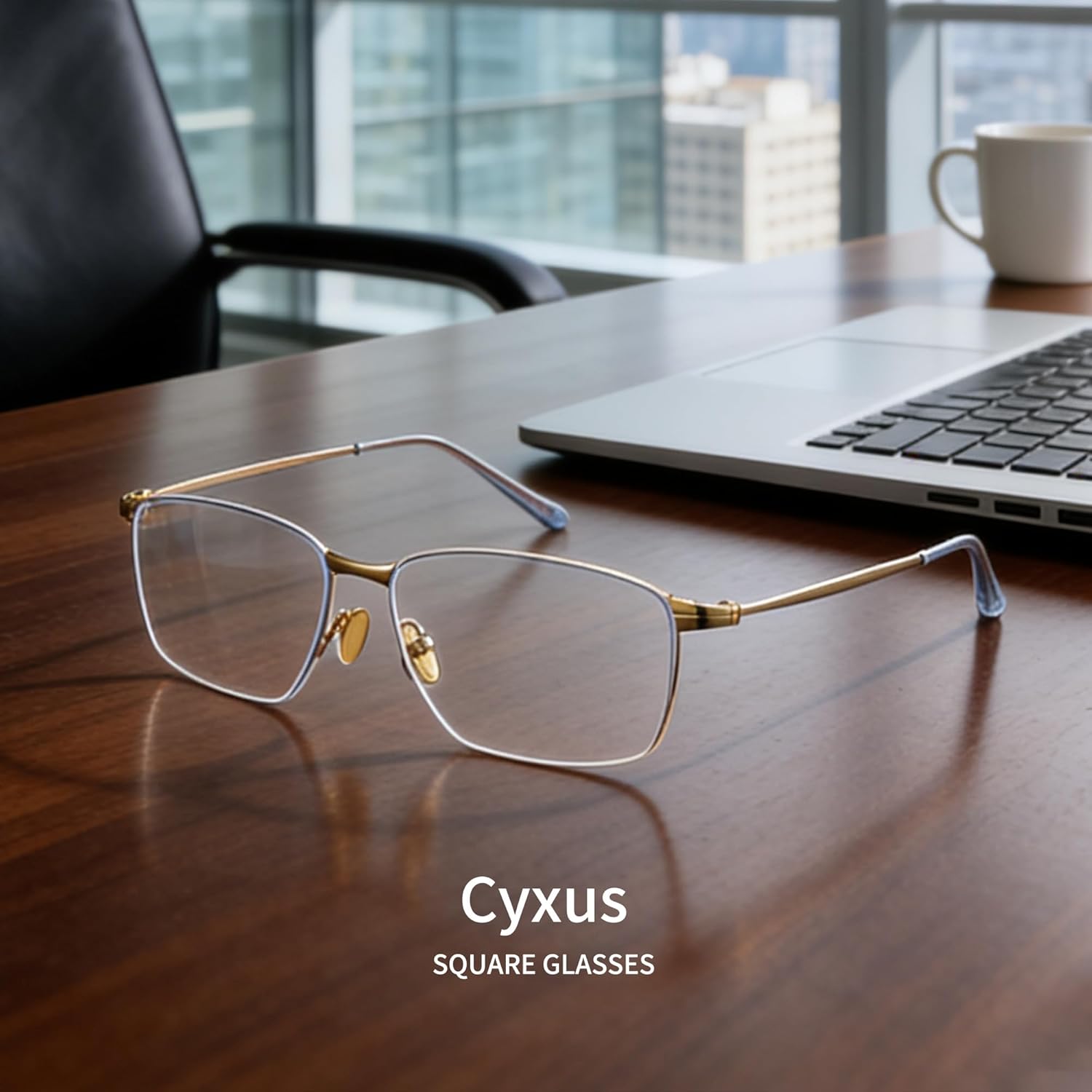 Cyxus Minimalist Stainless Blue Light Blocking Glasses Woman Men, Square Eyewears Anti-Glare Computer 8342 - Image 4
