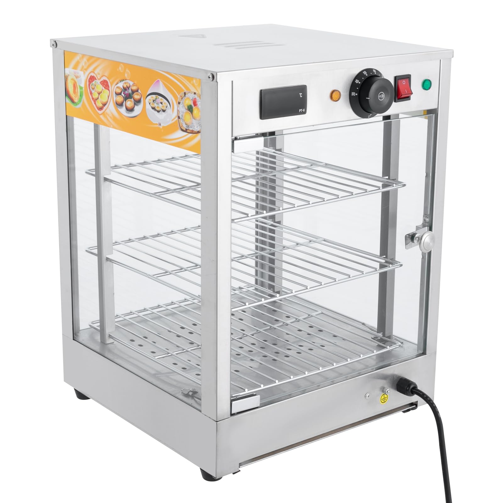 Srebrny 3-poziomowy elektryczny podgrzewacz do żywności, szafka do podgrzewania potraw do stołówek, piekarni, kawiarni, restauracji, 37,5 x 35,7 x 47,5 cm
