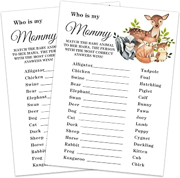 Baby Shower Game Cards, Safari Animals Who is My Mommy Game Card for Baby Shower Party,Funny Icebreak Baby Shower Party Games Ideas Activity for Parent-to-be, Fun and Easy, 30 Cards