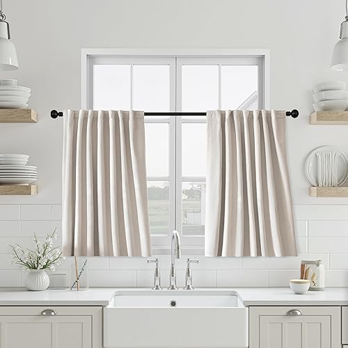 Miniatura 62 de UHITECH Cortinas Opacas de Lino Natural para Sala de Estar/Dormitorio Ventana Pequeña 54 Pulgadas de Largo Juego de 2 Paneles Cortina Opaca Pestaña