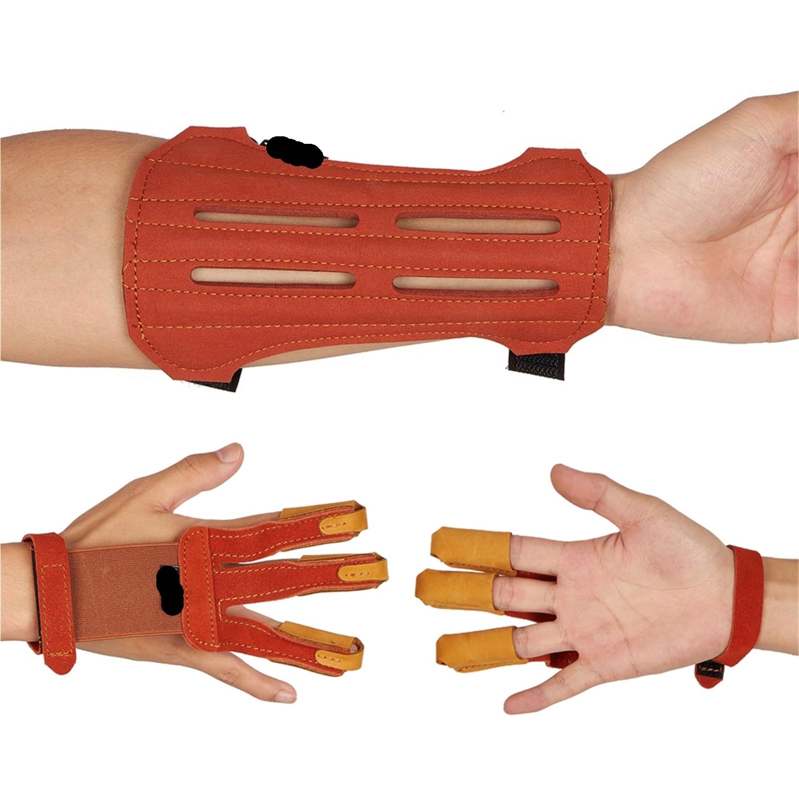 Armschutz Bogenschießen Wildleder Leder Fingerschutz Armschutz Bogenschießen Schießübungen Bogen Pfeil Sport Braun Schutzhandschuh Echtes Rindsleder 3 Finger