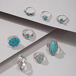 Turquoise Rings Set Boho Western Rings for Women Vintage Stackable Ring Western Stuff Accessories Cowboy Jewelry for Women