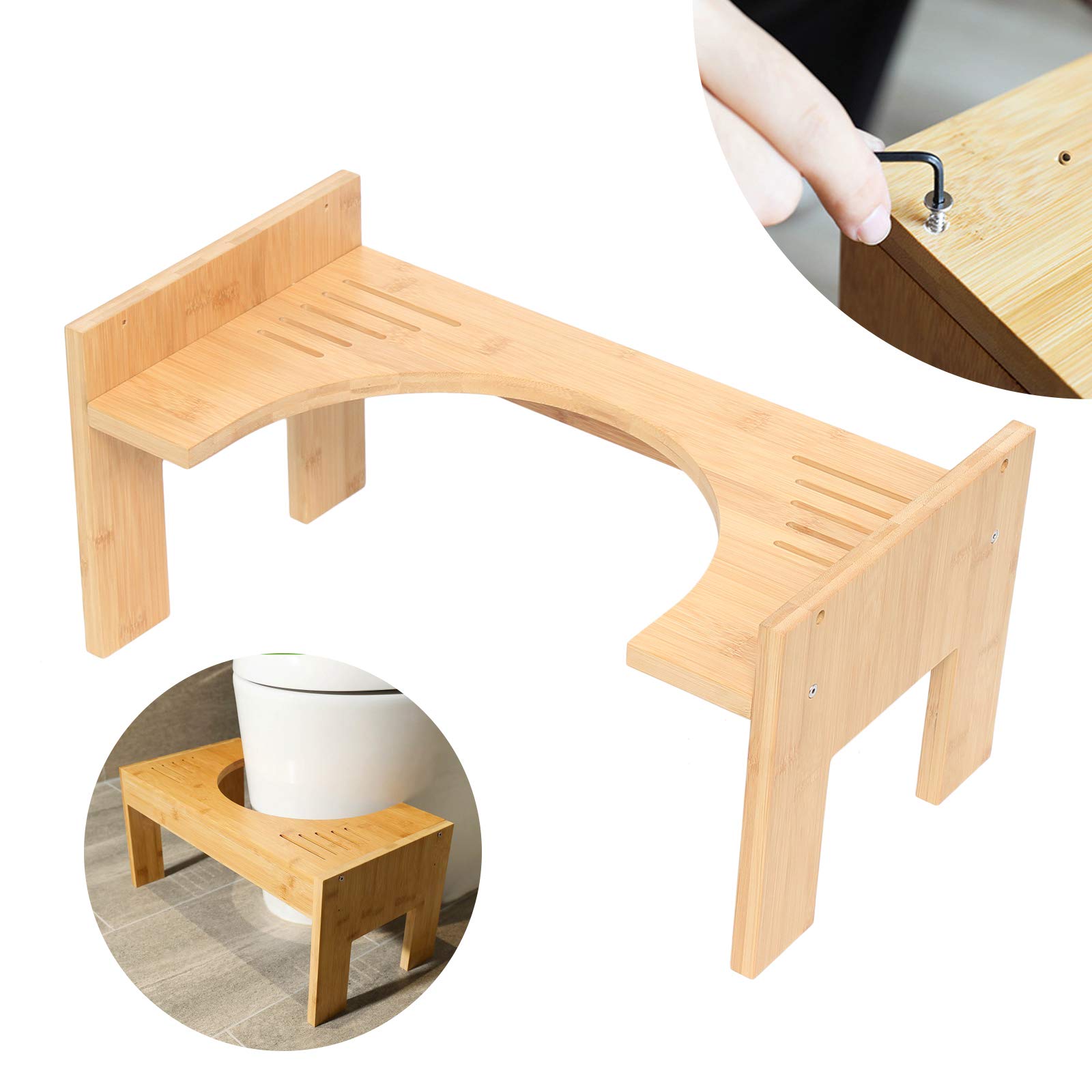 Taburete de inodoro fisiológico, taburete de inodoro de madera de bambú, reposapiés, antideslizante, altura ajustable, silla de inodoro