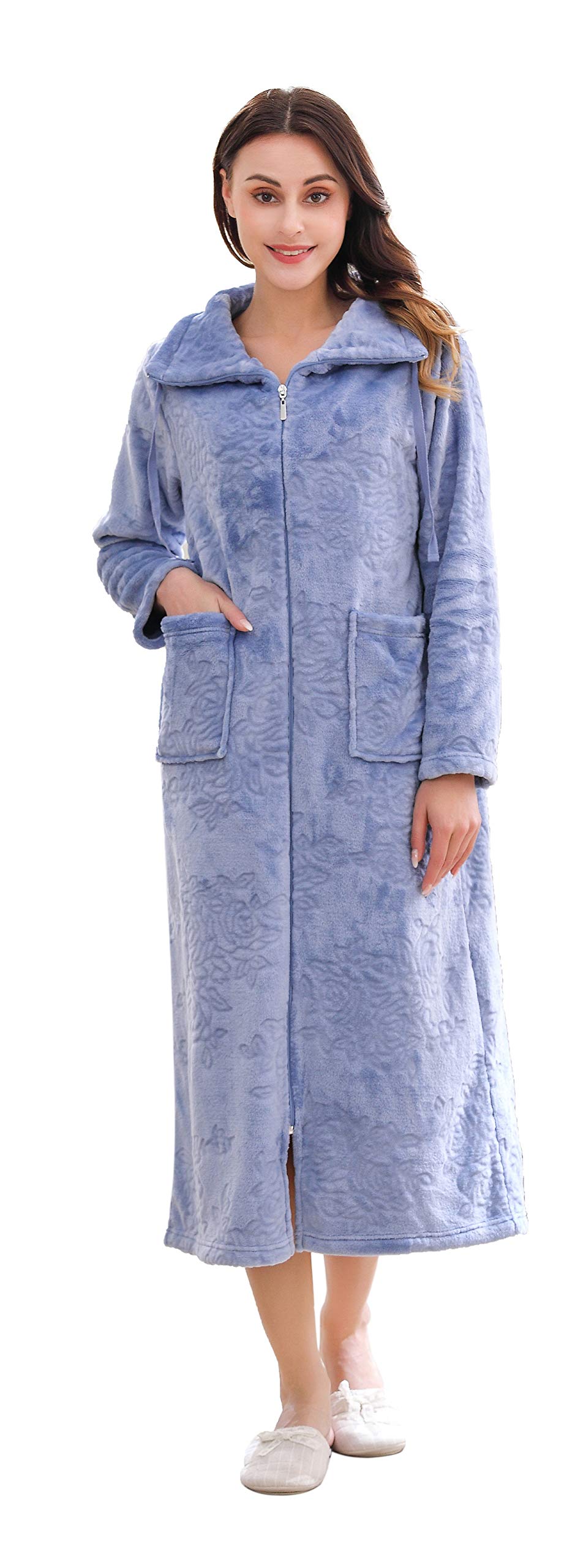 Richie House Womens Soft and Warm Fleece Robe with Zipper Size S-XL RHW2856