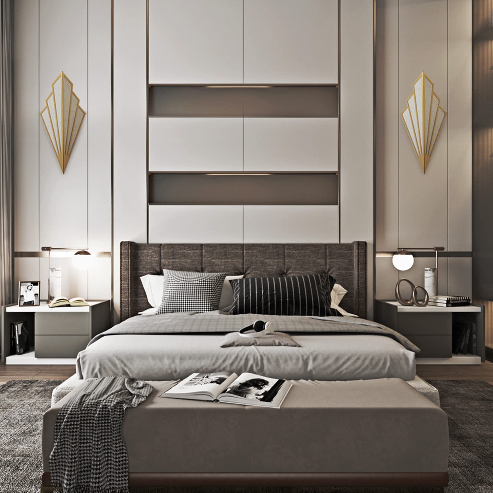 Lampara de Pared Interior Forma Abanico, Aplique Pared Dorado con Portalámparas E14 para Salon, Dormitorio, Mesita de Noche, Pasillo, Escaleras