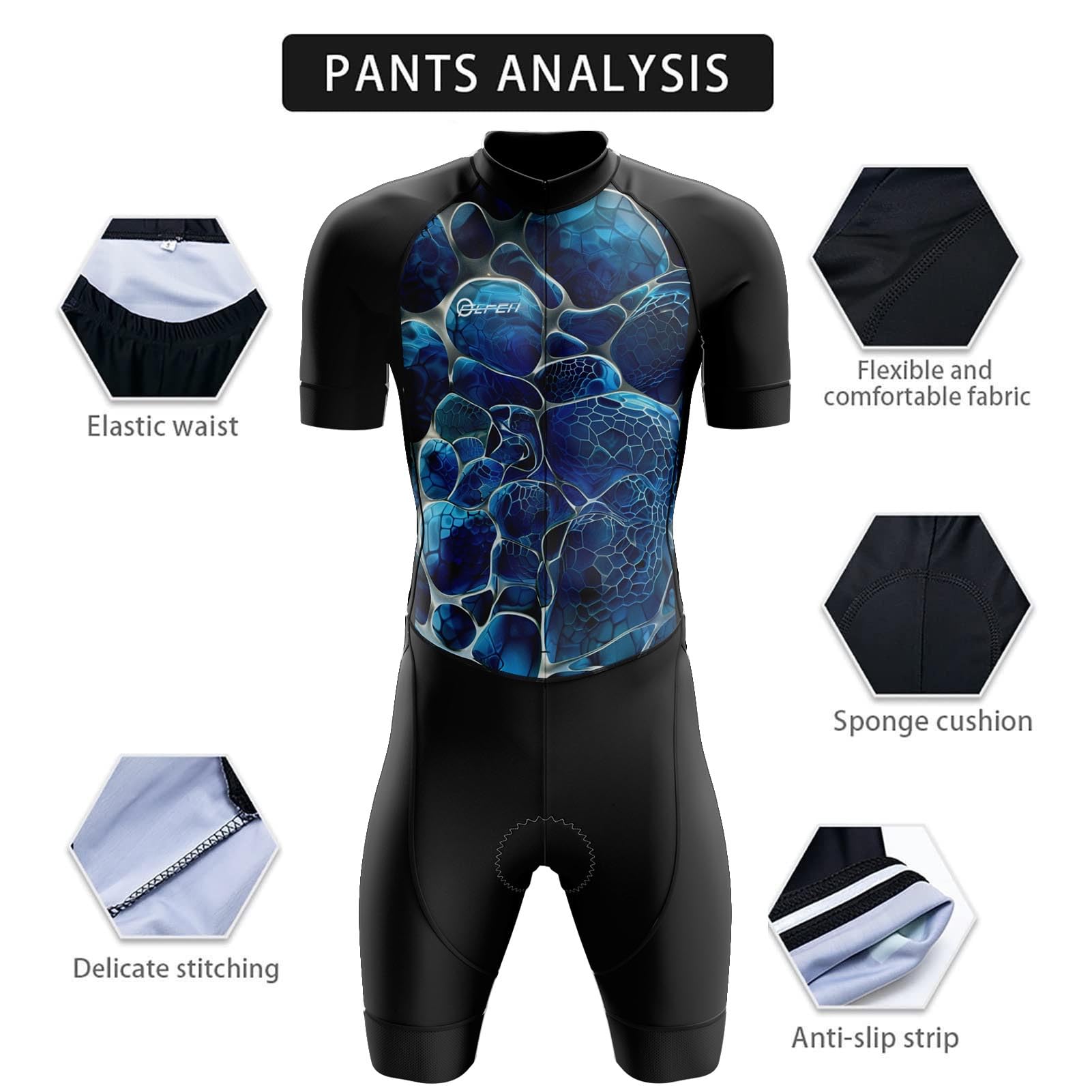 FFFF & OLFEH Conjuntos de Camisetas de Ciclismo for Hombres, Cycling Skinsuit Triatlón for Hombres, Pro Manga Corta Traje de Ciclismo, Racing Tri Suit de Bicicletas, MTB Mono