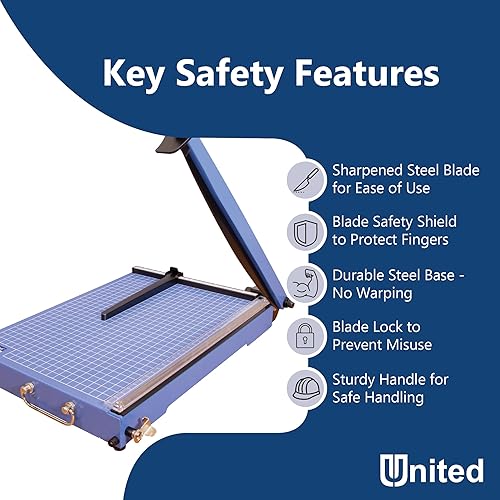 Miniatura 10 de United T18P - Recortadora de papel de guillotina de grado profesional, longitud de corte de 18 pulgadas, capacidad de 40 hojas, azul