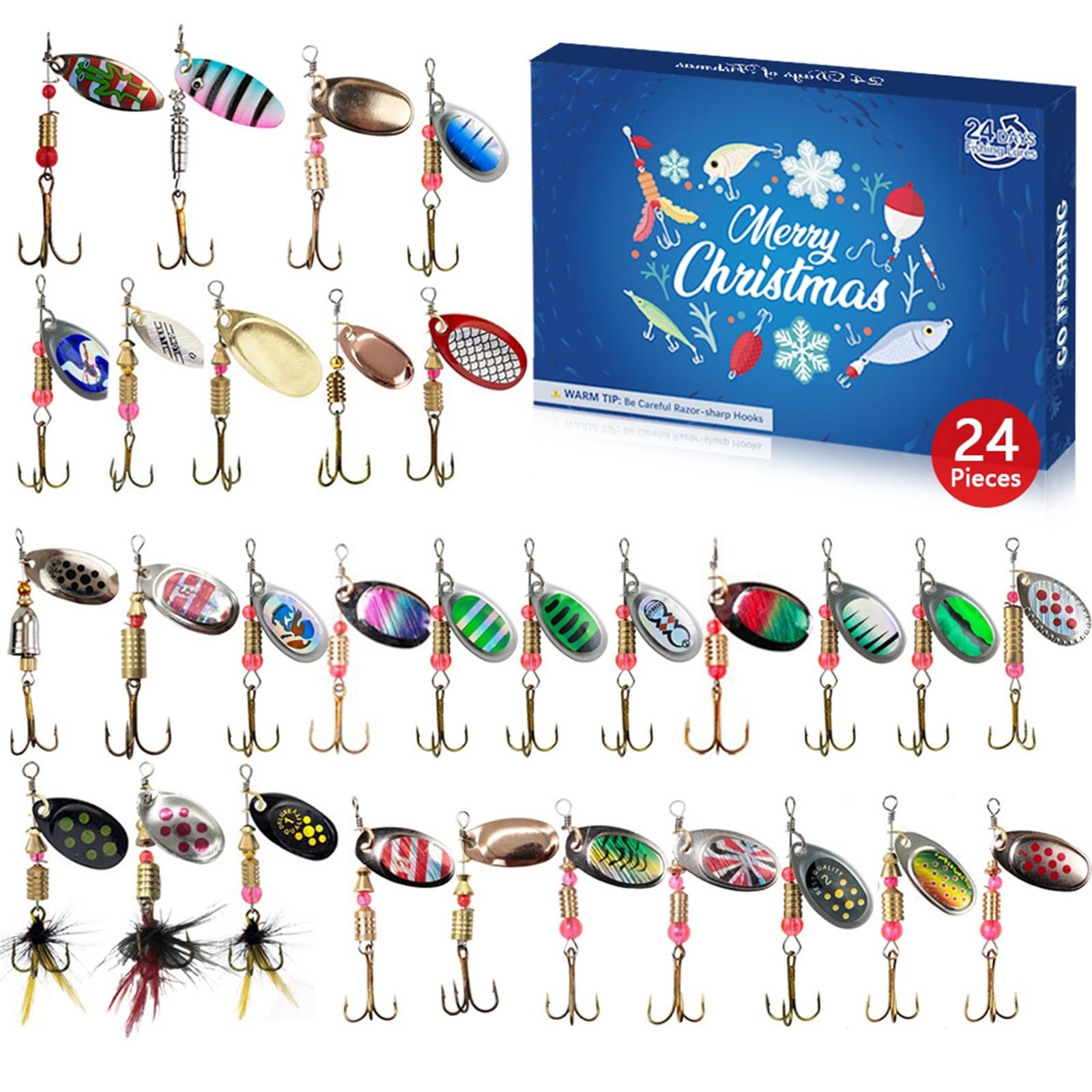 Calendario de Adviento de Navidad 2024 para adultos, hombres, adolescentes y niños, 24 días de Navidad, cuenta regresiva, señuelo de pesca, juego de aparejos de pesca sorpresa de Navidad, regalo para