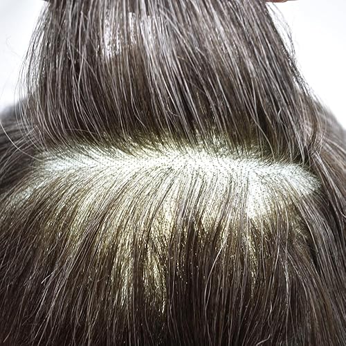 Vista 58 de Mens Toupee Remy sistema de cabello humano para hombres nudo blanqueado tupé pieza de pelo para hombres encaje francés tupé para hombres postizo 7X9