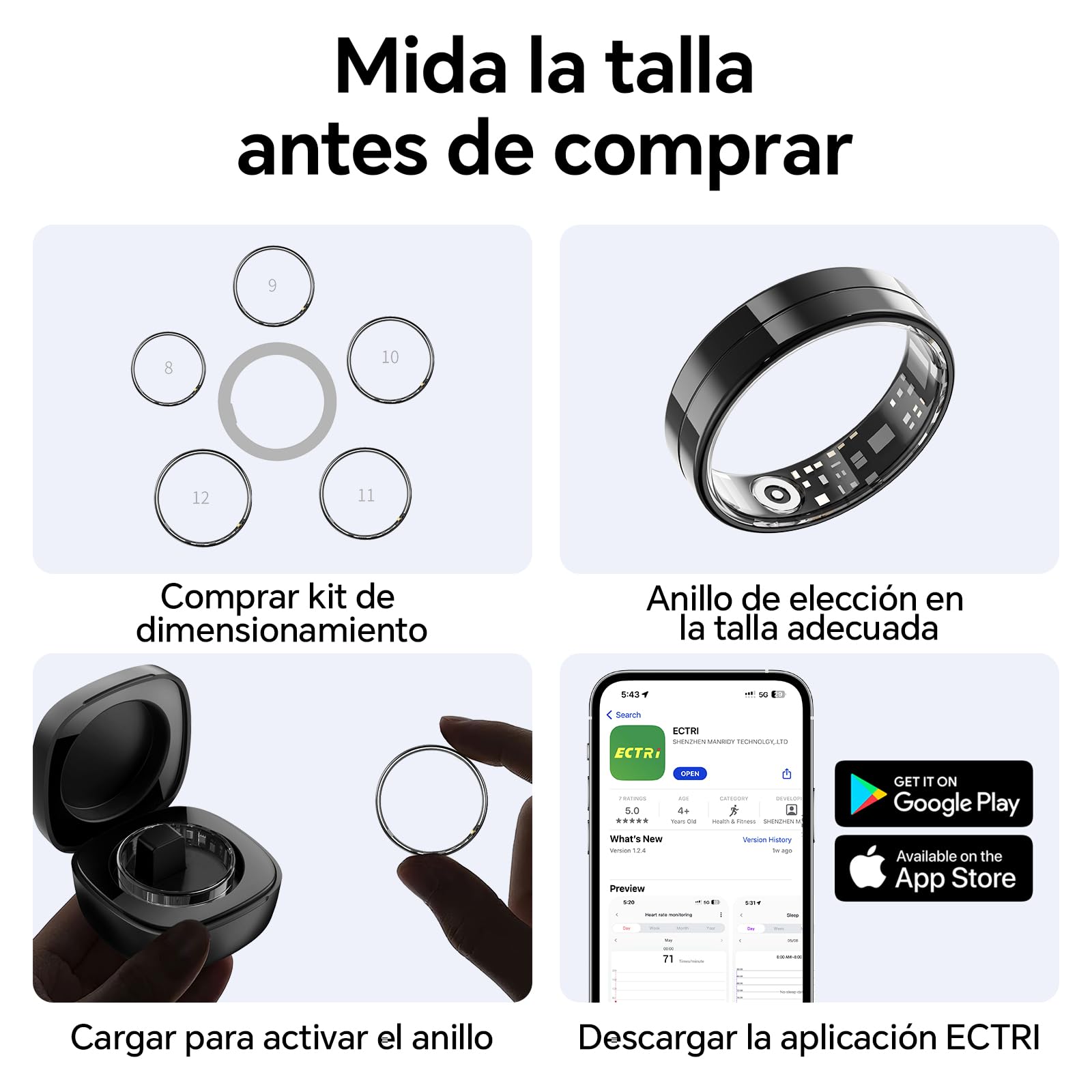 Mingtawn Anillo Inteligente de Salud, Monitoriza Automáticamente la Frecuencia Cardíaca, el Sueño,24/7 Anillos para Hombre y Mujer, sin Suscripción, para Android e iOS (Plata,11)