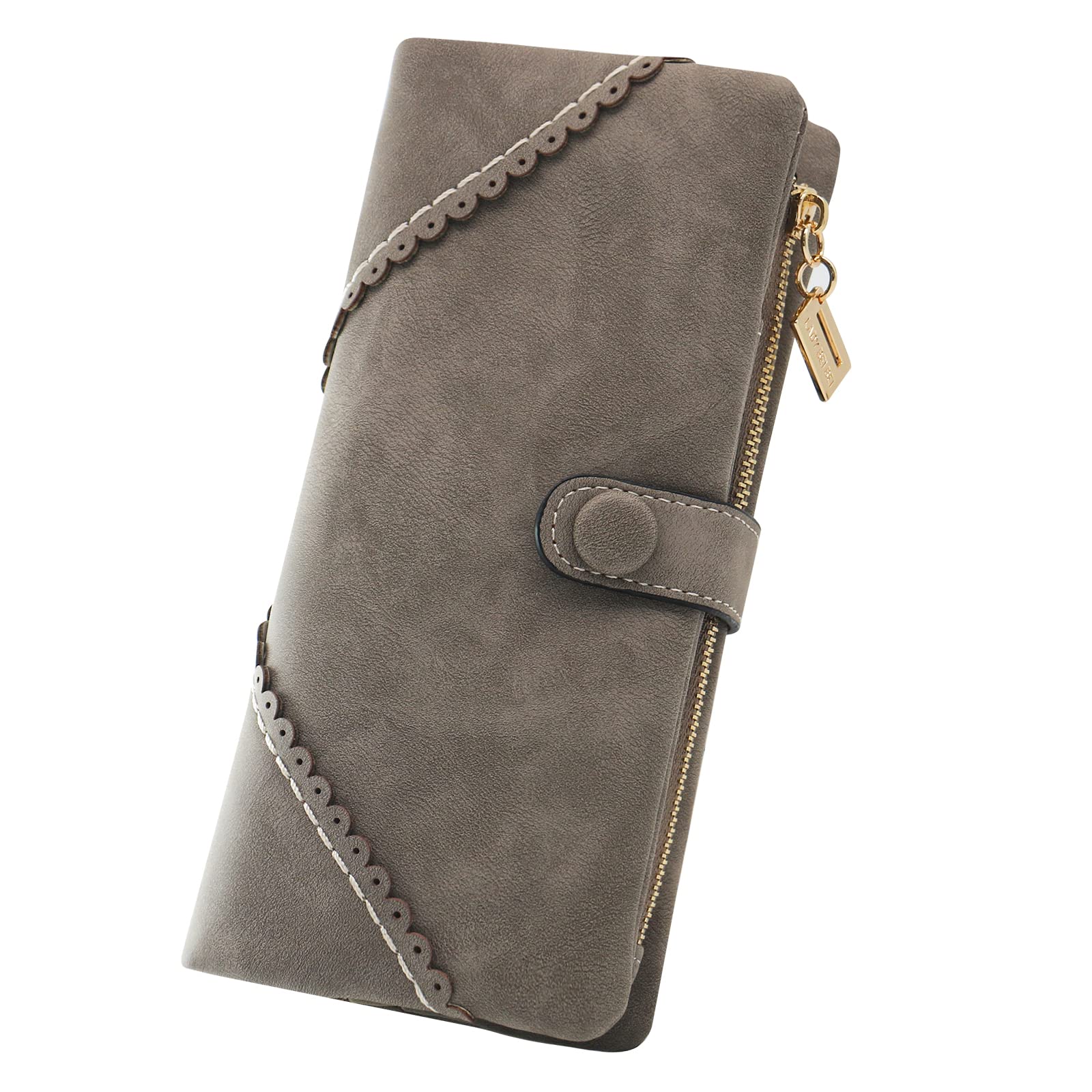 Women Vegan Leather Wallet Bifold Clutch Large Capacity Card Organizer Buckle Long Purse for Girls Candy Color