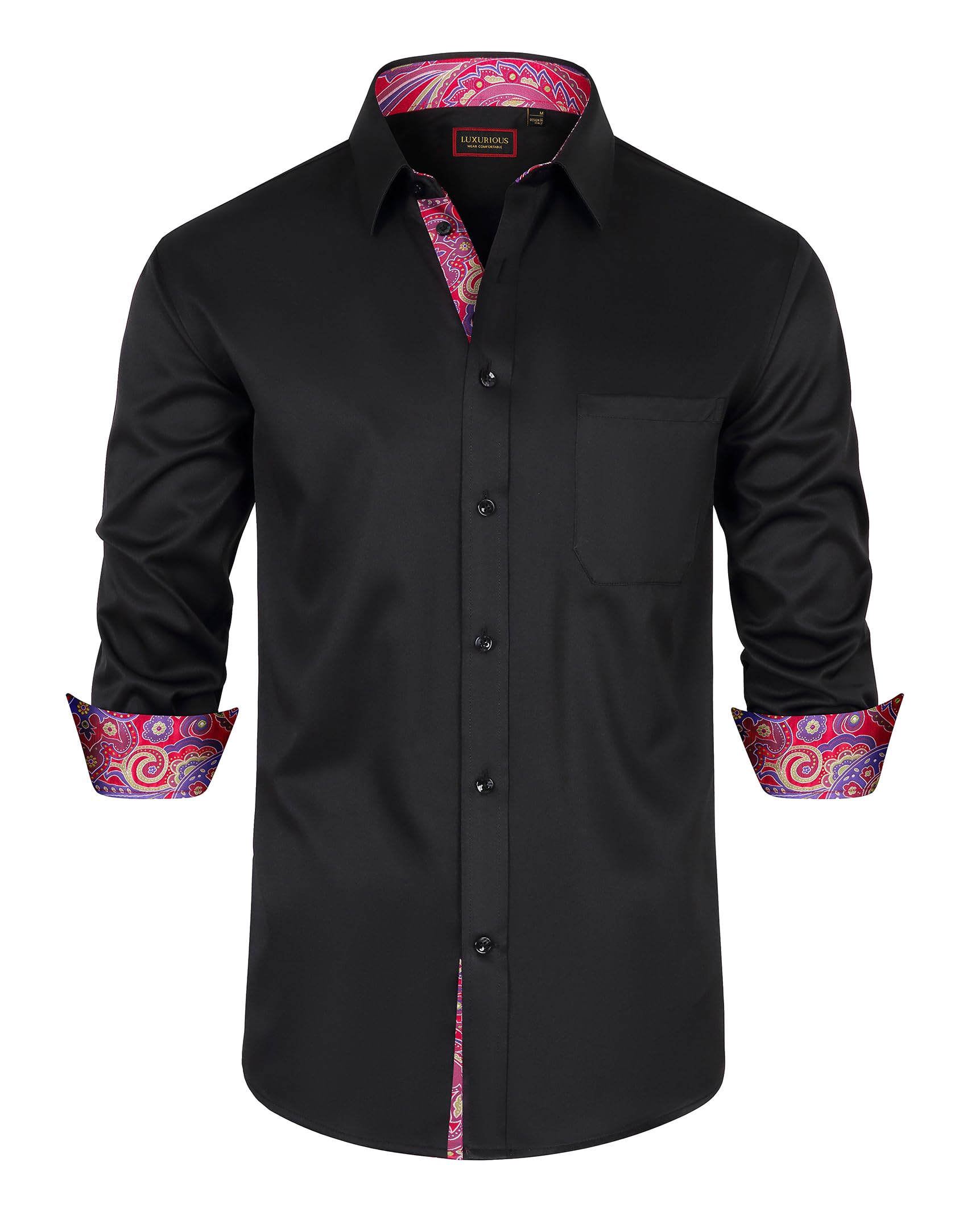 Lion Nardo Mens Dress Shirts Long Sleeve Dress Shirts for Men Inner Contrast Button Down Casual Shirts for Men Big and Tall