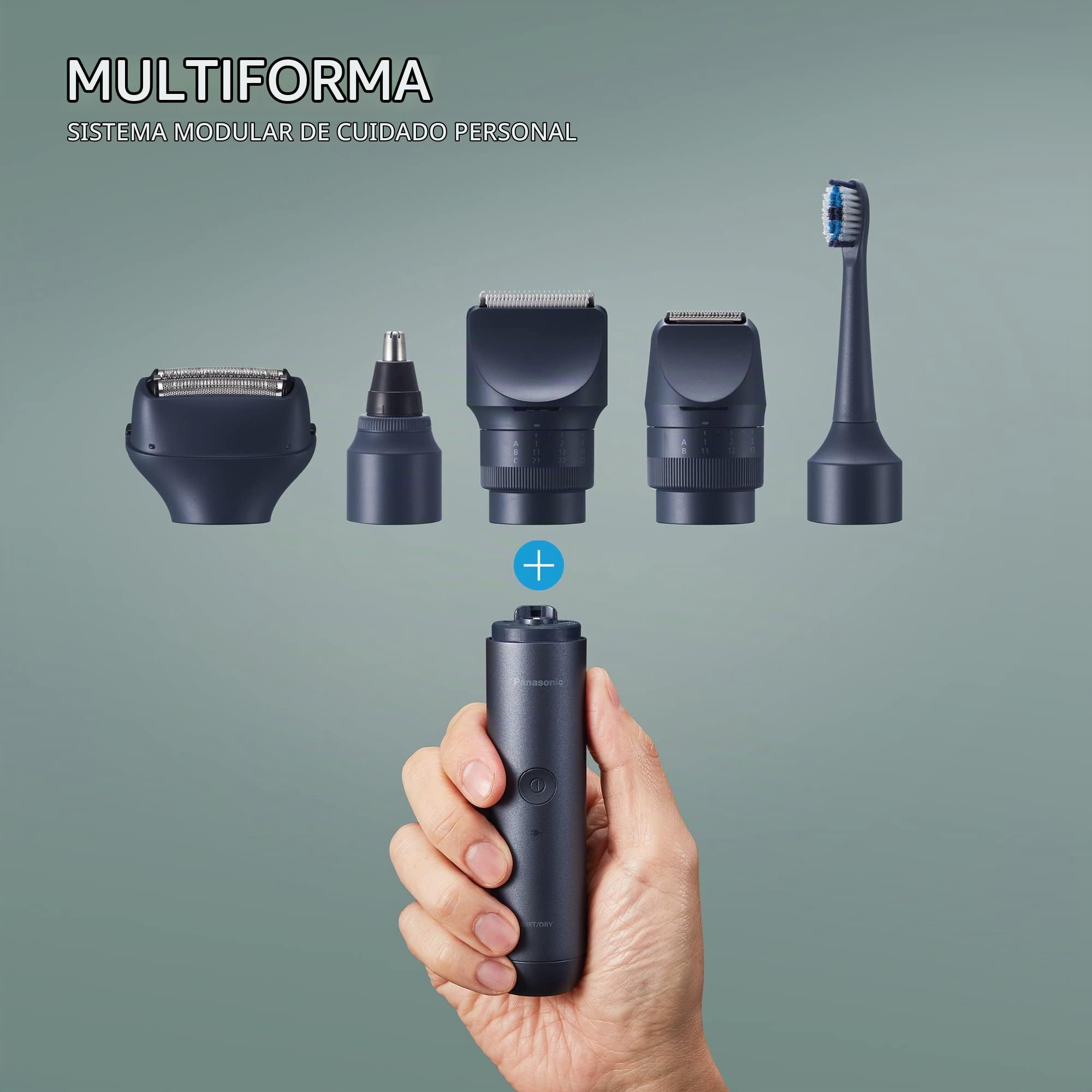 Panasonic MULTISHAPE Sistema modular de cuidado personal, cabezal de corte de barba, nariz, orejas y facial para hombres, cabezal de cepillo de dientes eléctrico con batería recargable iones litio