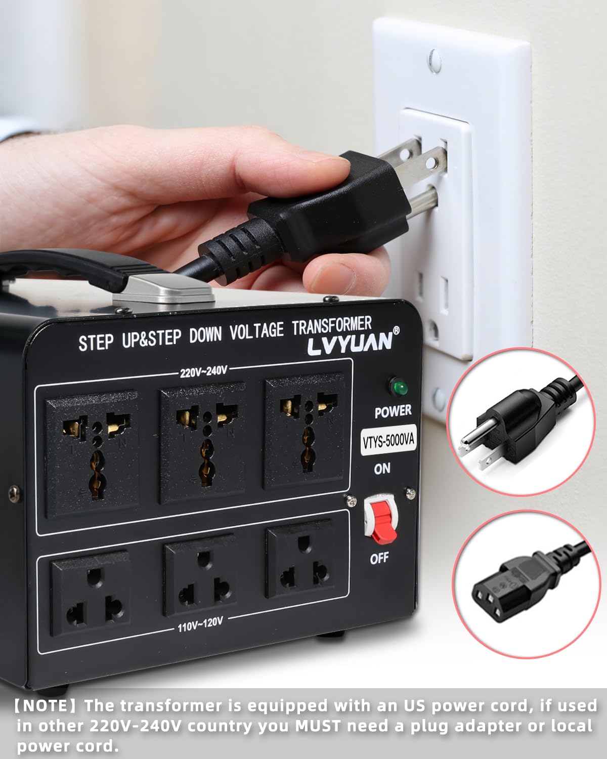 LVYUAN Convertidor de voltaje de 5000 vatios, resistente, elevación/bajada, CA 110 V/120 V/220 V/240 V, convertidor de potencia con 3 salidas de EE. UU., 3 salidas universales, protección de disyuntor