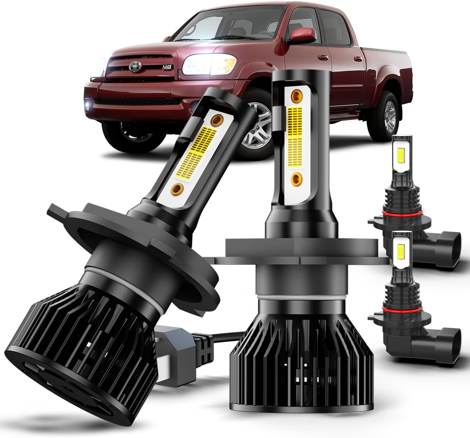 For Toyota Tundra 2000-2006 LED Light Bulbs Combo, 4pcs Super Bright 6500K White H4/9003 High Low Beam and 9005 Fog Lights LED Bulbs, Ip68,Plug-N-Play,with Fans