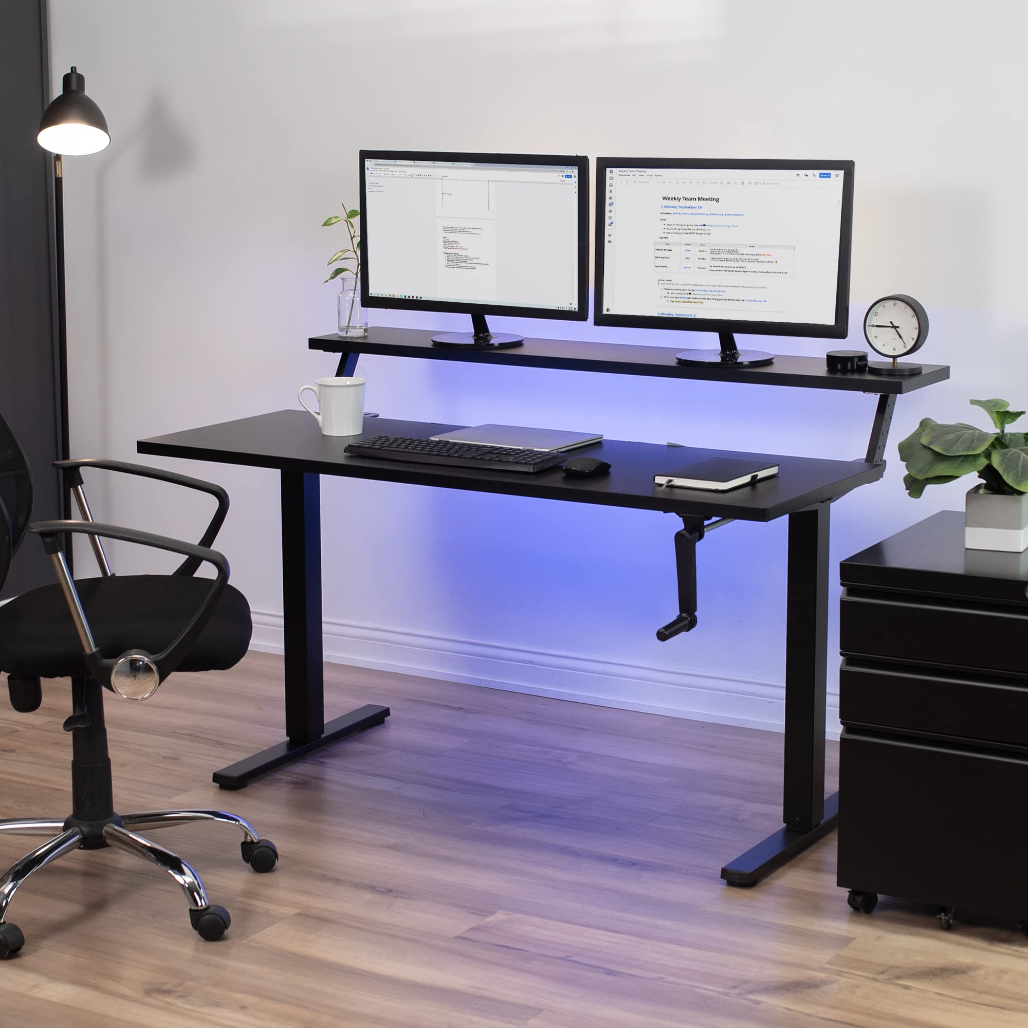 VIVO Manual 2-Tier Height Adjustable 55 x 30 inch Stand Up Desk Dual Tier Adjustable Shelf Table Top — view 2